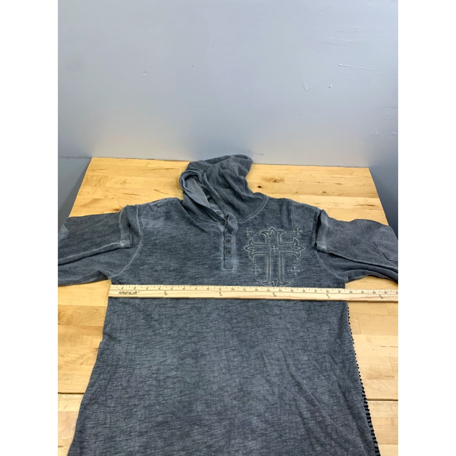 Affliction VINTAGE Affliction Hoodie Henley Lightweight Gray M Embroidered Cross Gothic Y2K 12453 Mens Size US M / EU 48-50 / 2 - 6 Thumbnail
