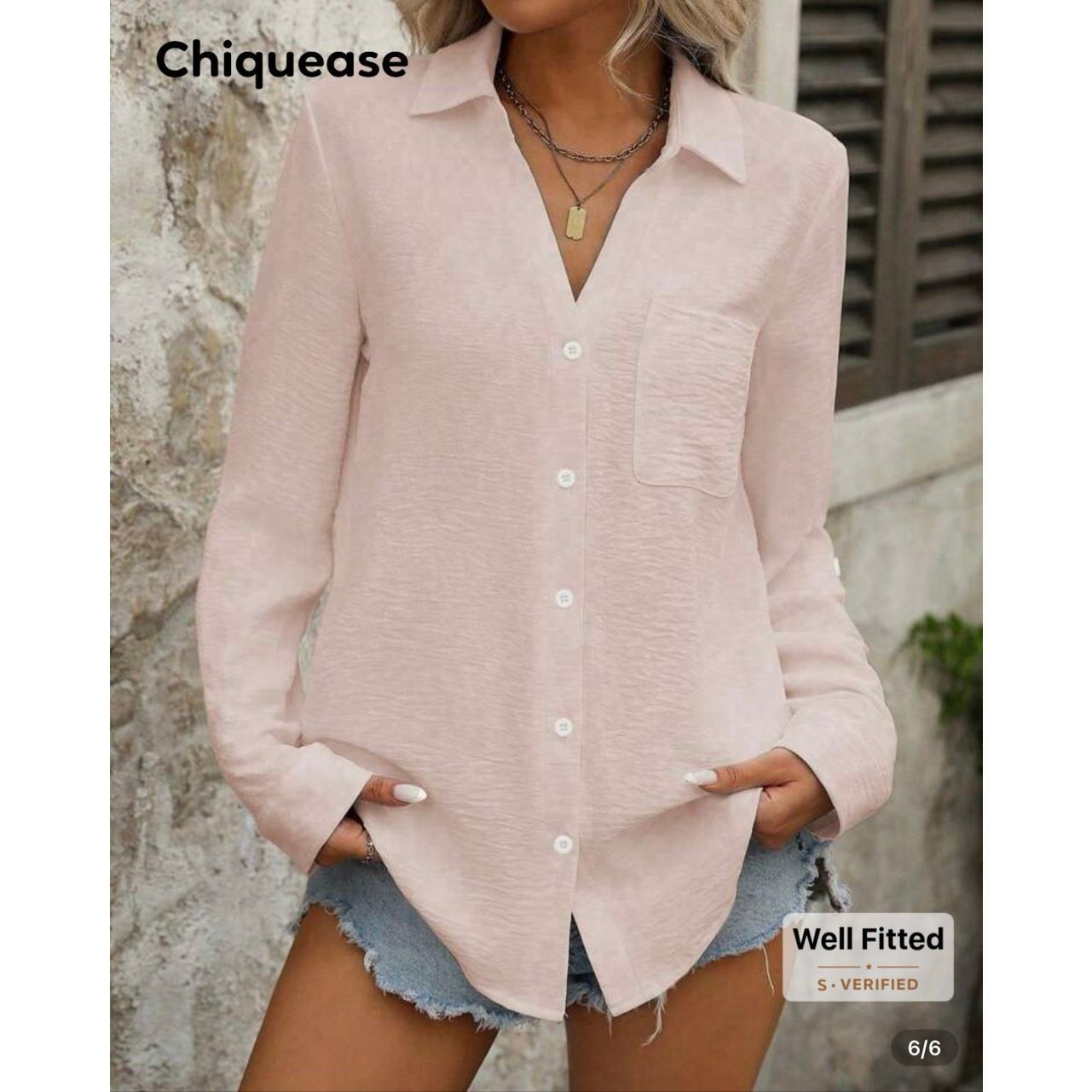 Shein Chiquease Casual Solid Color Pocket Button-Up Collared Long Size M / US 6-8 / IT 42-44 - 1 Thumbnail
