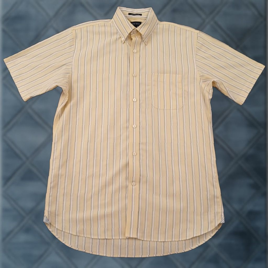 Lands' End Lands' End Oxford Shirt Mens 15.5 Yellow Striped Short Sleeve Button-Down Cotton Shirt Mens Size US L / EU 52-54 / 3 - 1 Thumbnail