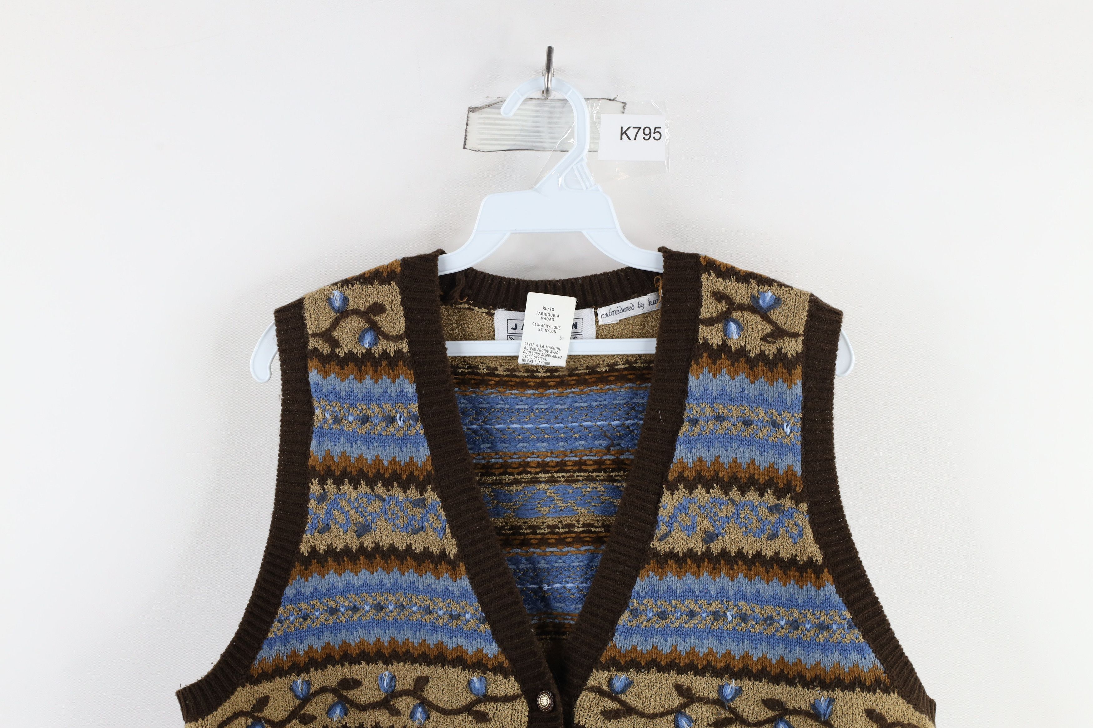 Vintage Vintage 90s Streetwear Flower Fair Isle Sweater Vest Size XL / US 12-14 / IT 48-50 - 2 Thumbnail