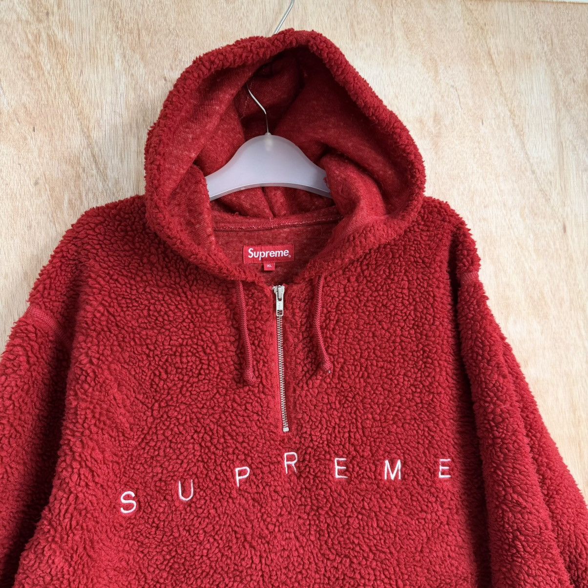 Supreme Supreme Deep Pile Sherpa Fleece Quarter-Zip Hoodie Red XL Size US XL / EU 56 / 4 - 4 Thumbnail