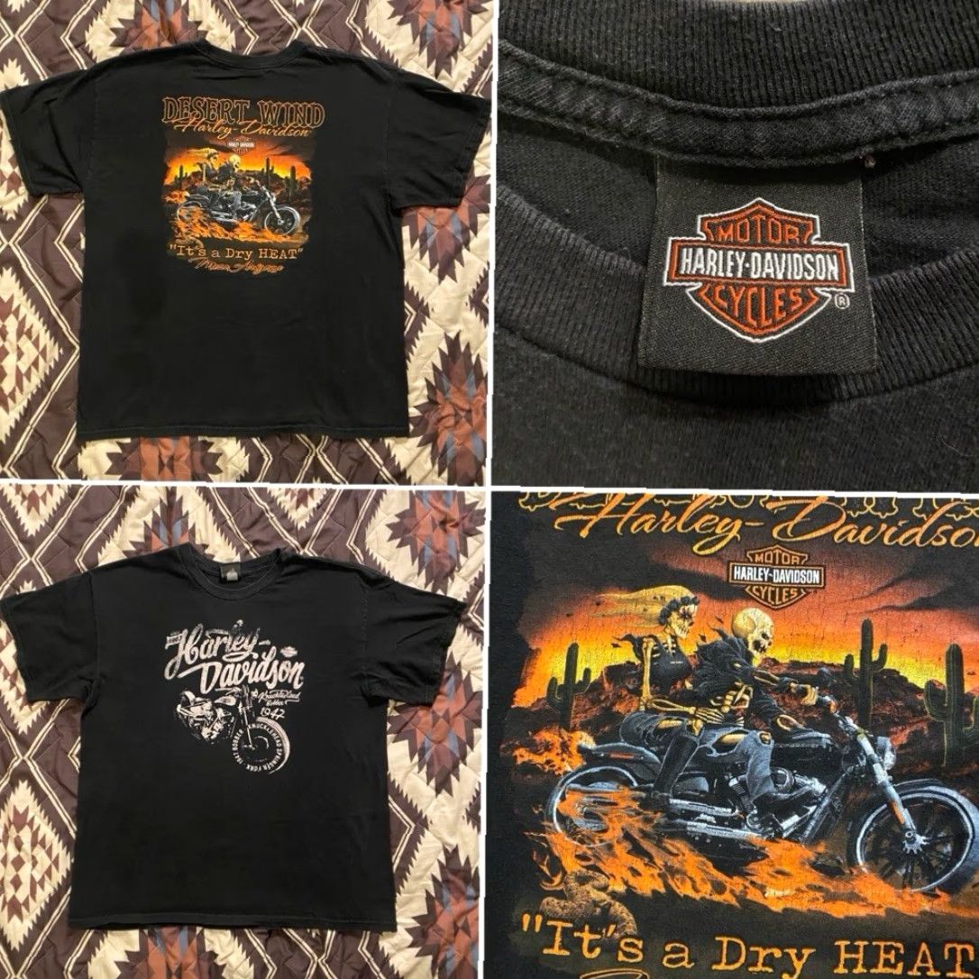 Harley Davidson Harley-Davidson T-Shirt Mens XL Black Double-Sided Skeleton Flames Graphic Print Crew Neck Short Sleeve Size US XL / EU 56 / 4 - 2 Thumbnail