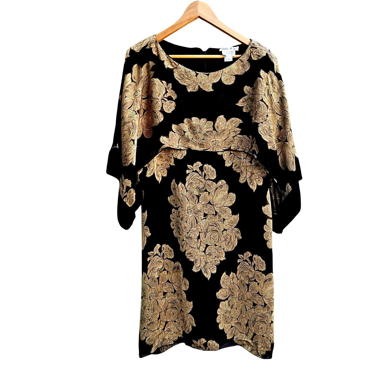 Other Holly Harp Black Gold Silk Brocade Kimono Sleeve Dress Bergd Size L / US 10 / IT 46 - 1 Thumbnail