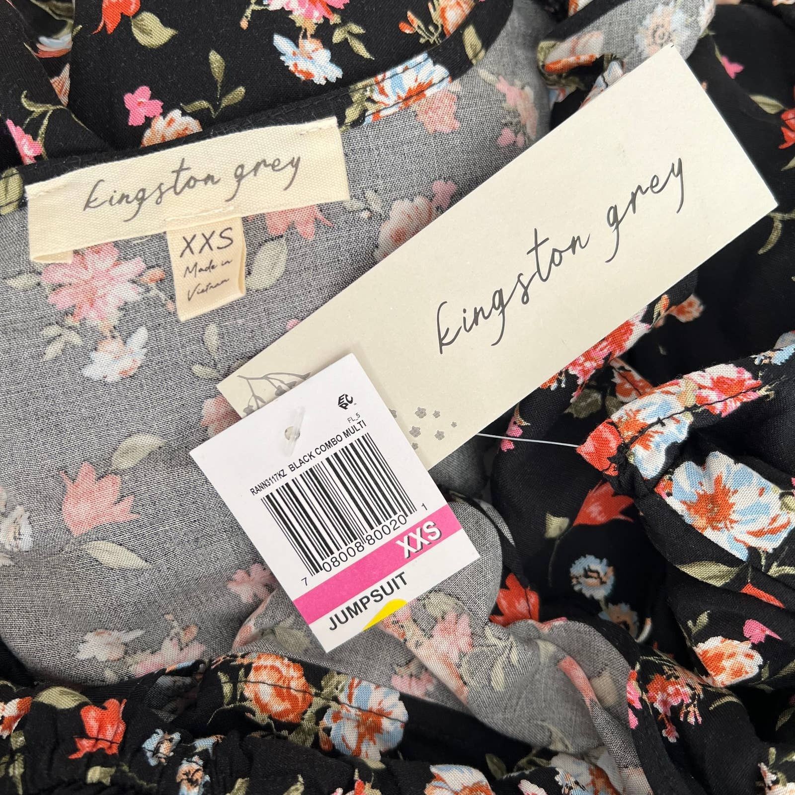 Other Kingston Grey Black Multicolor Floral Ruffled Jumpsuit, XXS Size 28" / US 6 / IT 42 - 9 Thumbnail