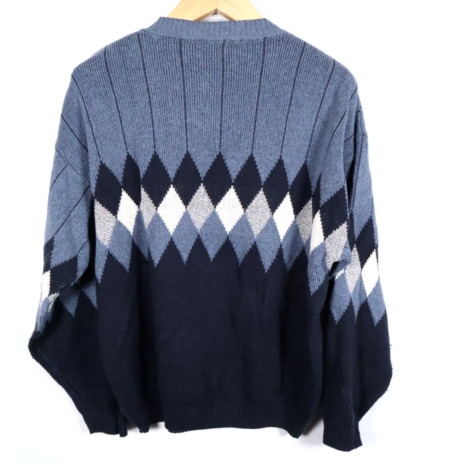Vintage VINTAGE Liberty Sweater Mens Large Blue Argyle Diamond Heavyweight V-Neck Cotton Knit Size US L / EU 52-54 / 3 - 2 Thumbnail