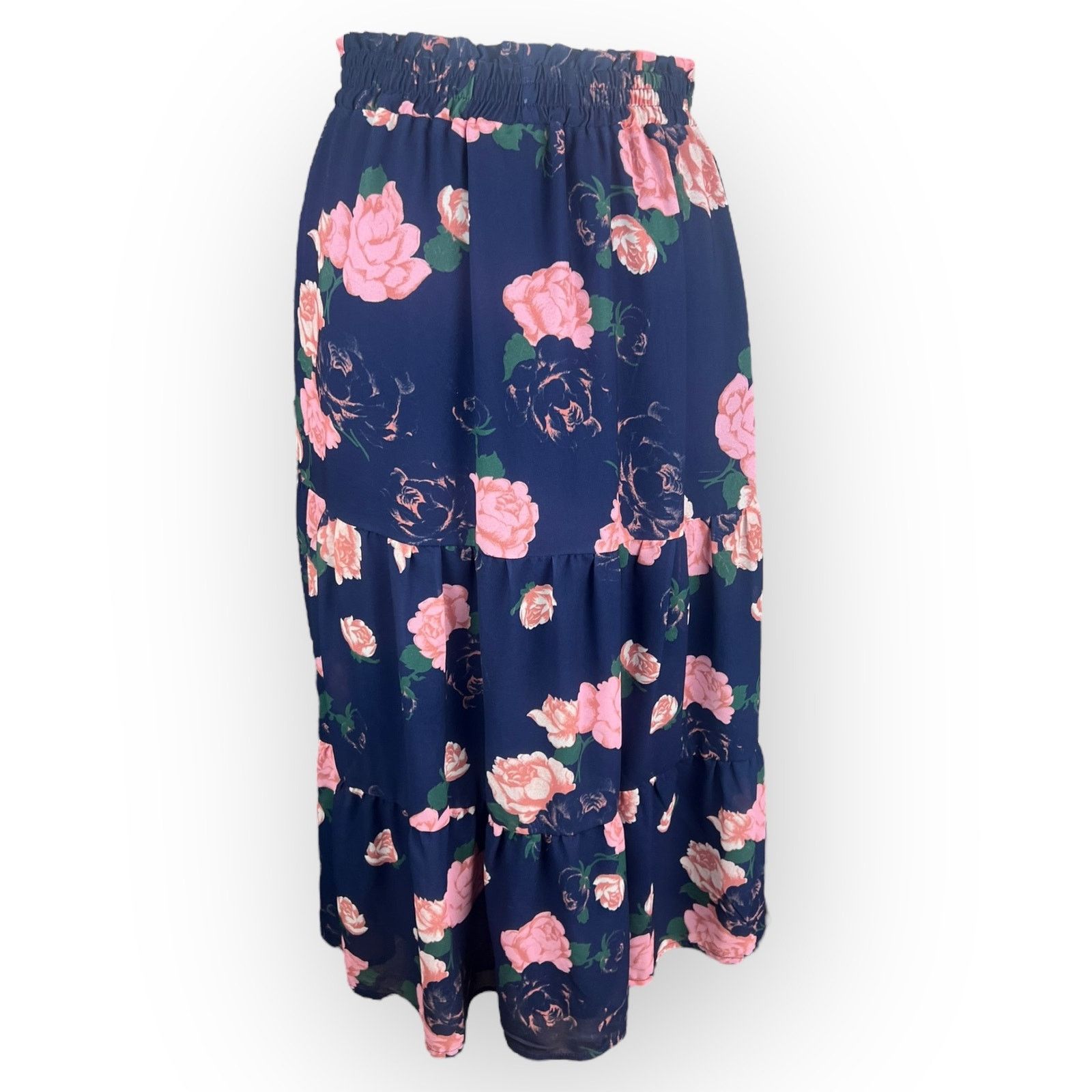 Vintage Modcloth Floral A-Line Skirt Navy Blue & Pink Flowers Size 28" / US 6 / IT 42 - 3 Thumbnail