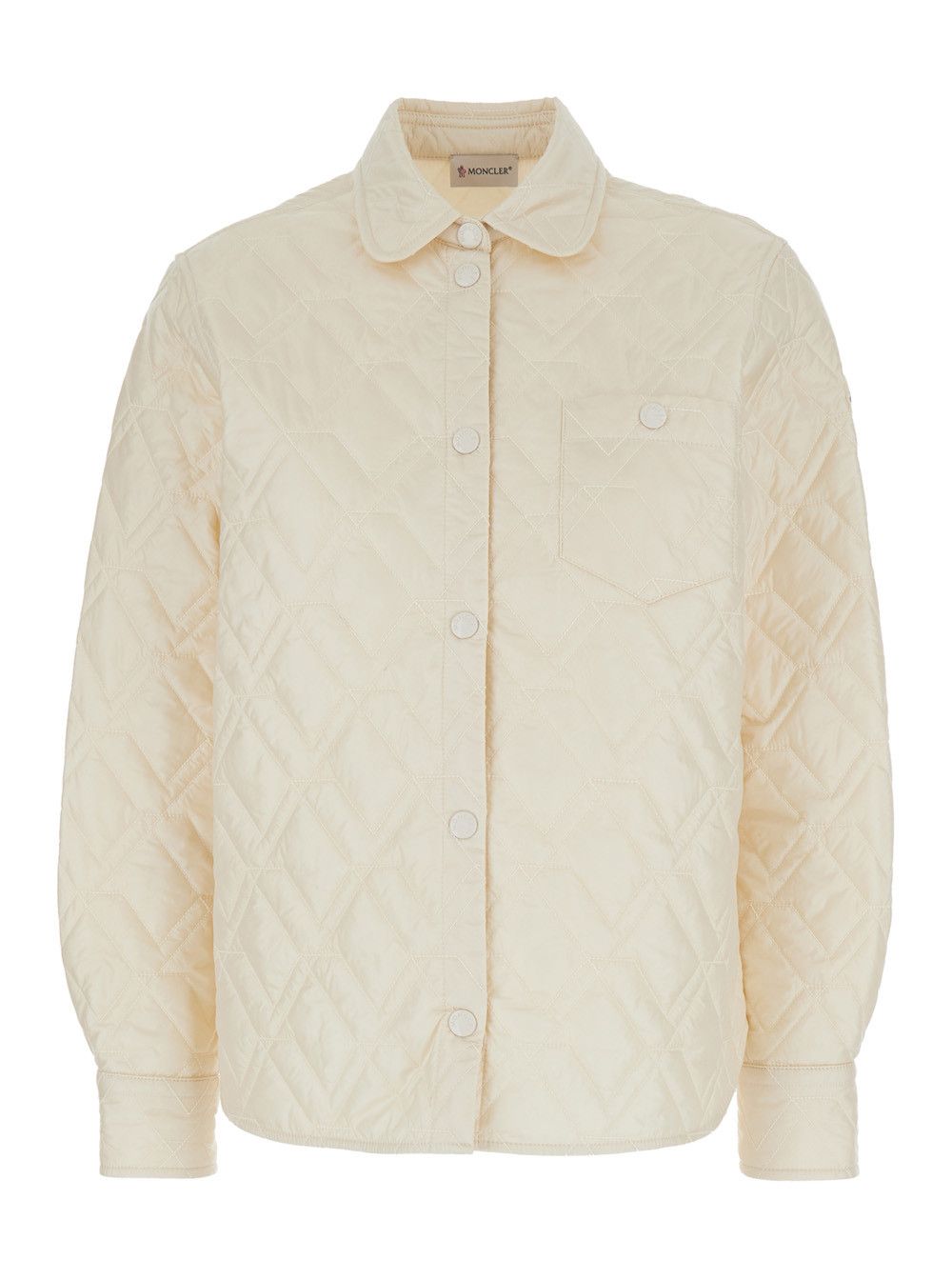 White Quilted Jacket with Classic Collar in Tech Fabric Woman