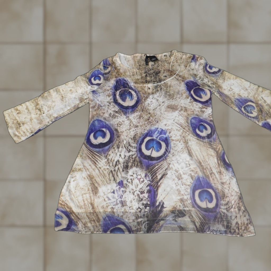 Vintage New Directions Blouse Shirt Womens Small Beige Floral Round Neck Long Sleeve Pullover Stretch Regular Casual Tee Size S / US 4 / IT 40 - 1 Thumbnail