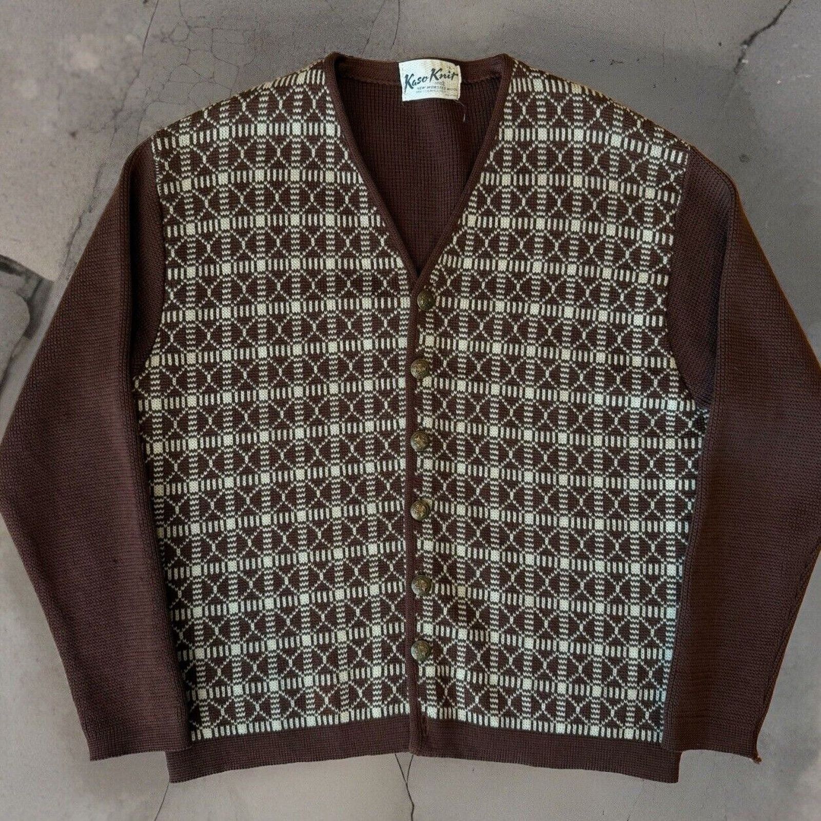 Vintage Vintage Kaso Knit Cardigan Women's L Brown Argyle Worsted Size L / US 10 / IT 46 - 1 Thumbnail