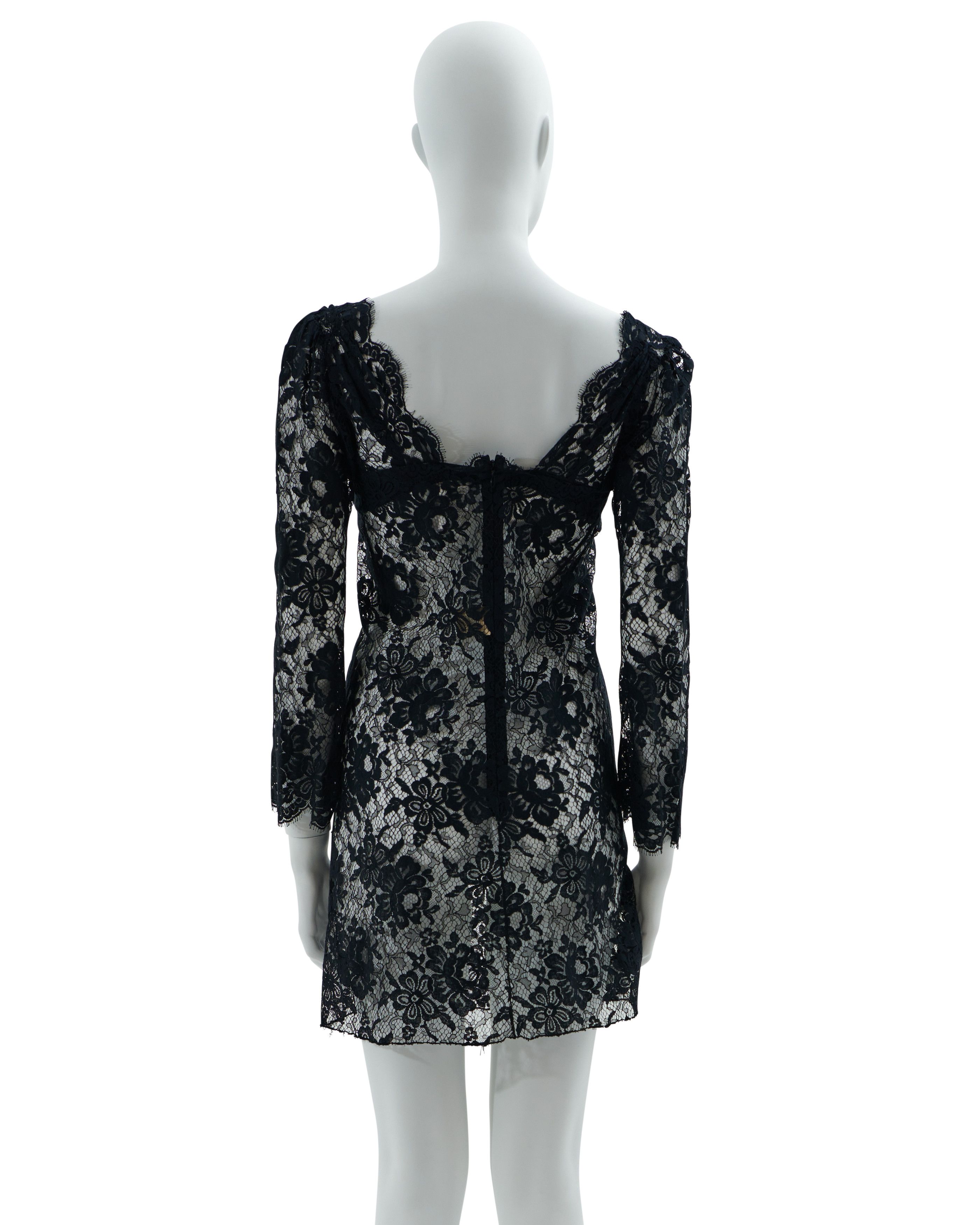Dolce & Gabbana F/W 2001 Black lace slip dress with attached bra Size S / US 4 / IT 40 - 4 Thumbnail