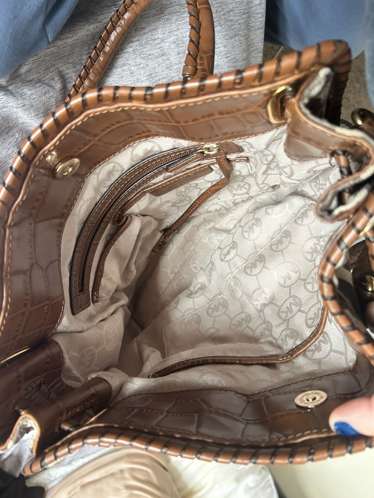 Michael Kors Michael Kors Hamilton-Zebra Canvas & Whipstitch Croc Leather Size ONE SIZE - 11 Thumbnail