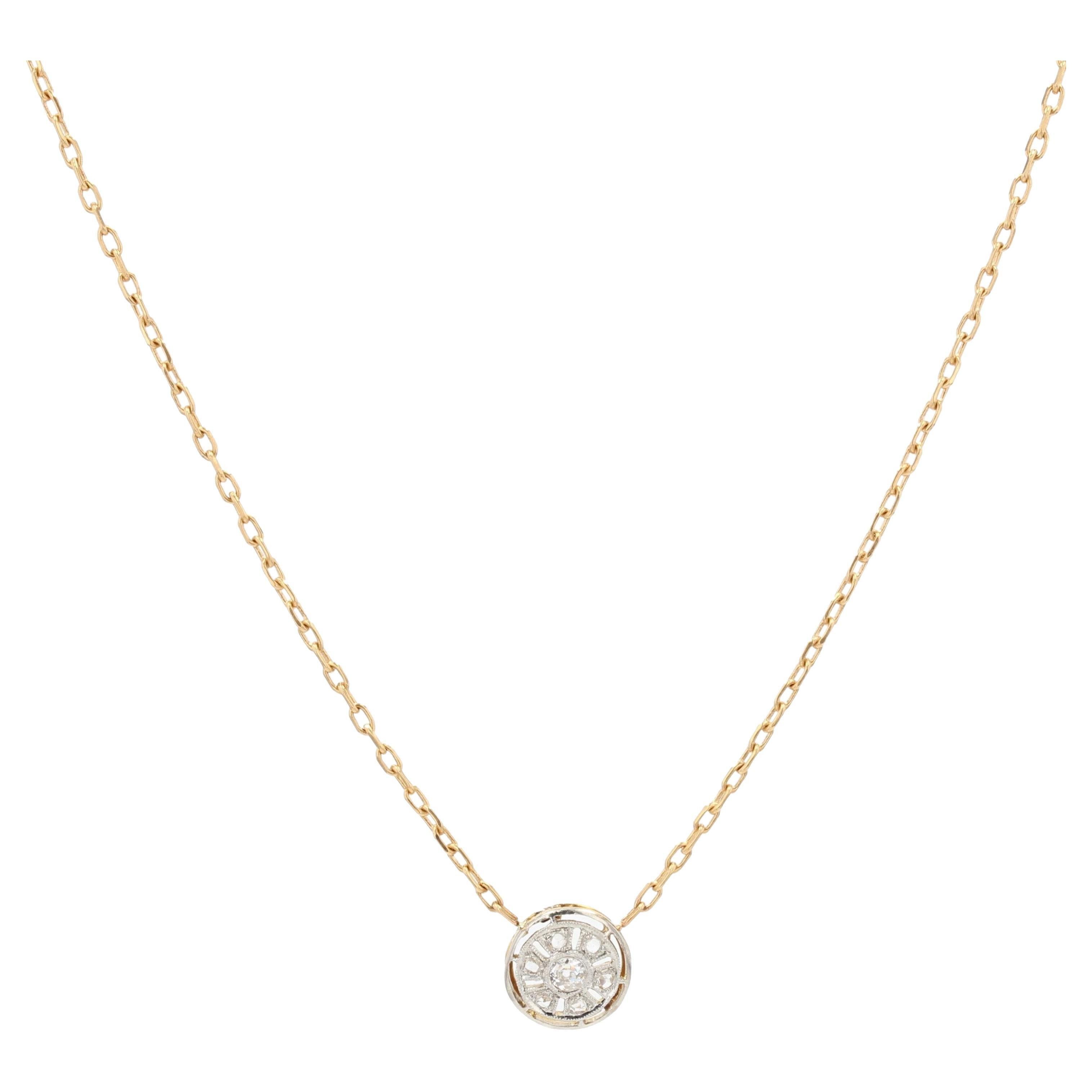 image of Vintage French 20Th Century Round Diamond Pattern 18 Karat Yellow Gold Chain, Women's