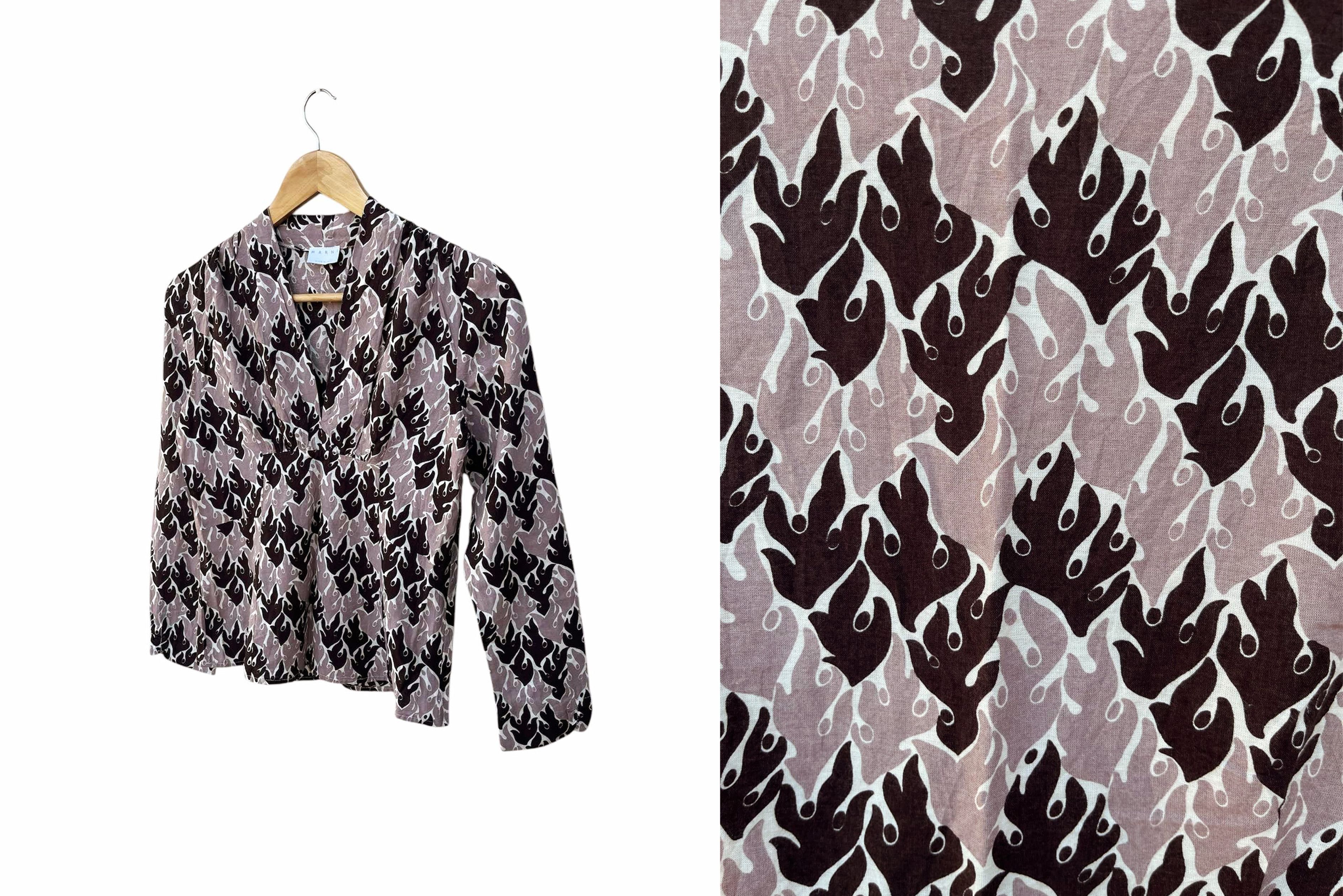 Marni MARNI cotton long sleeve deep v neck top, abstract printed Size XS / US 0-2 / IT 36-38 - 5 Thumbnail