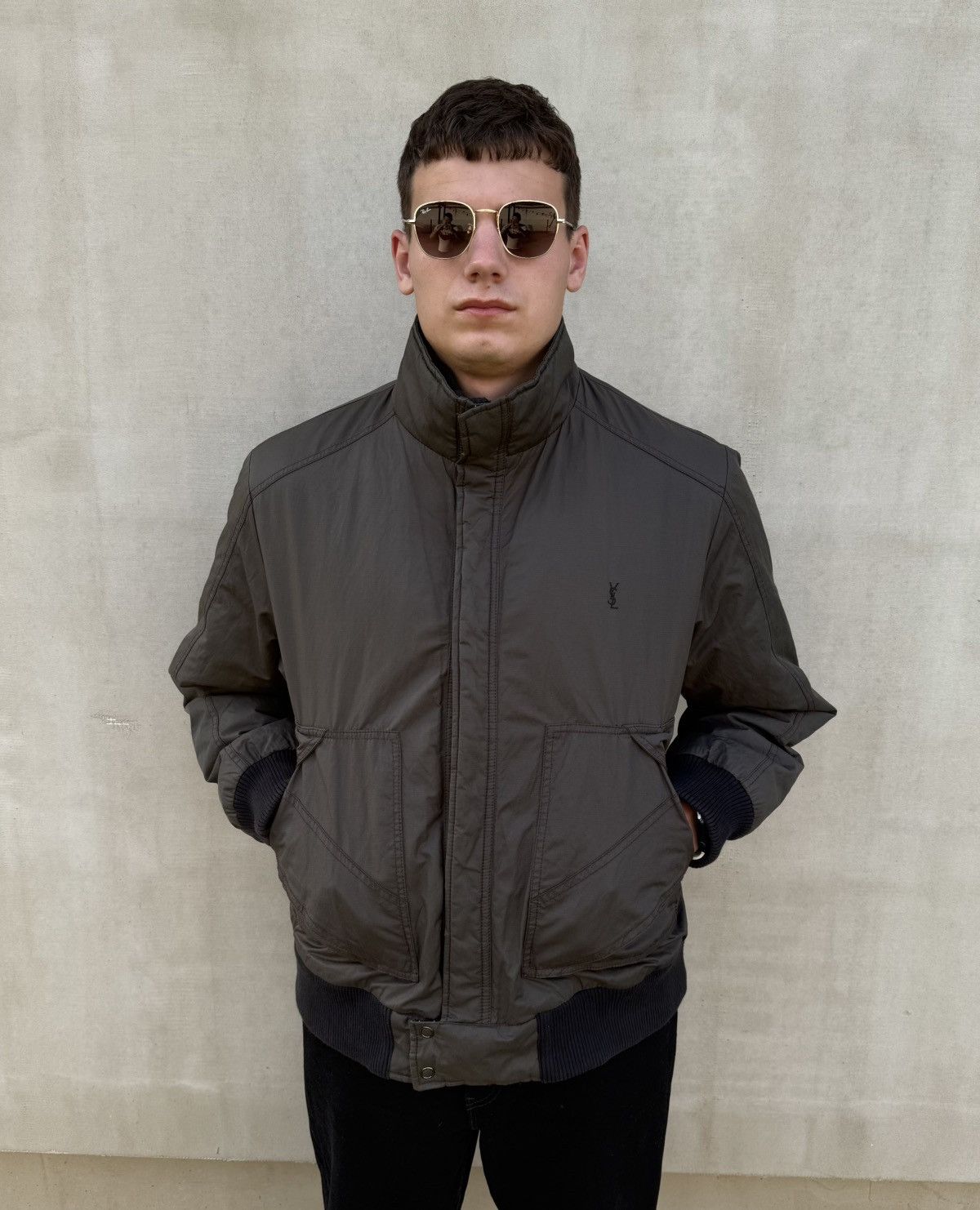 Yves Saint Laurent YSL Yves Saint Laurent Jacket L Graphite Logo Bomber Designe Size US L / EU 52-54 / 3 - 1 Thumbnail
