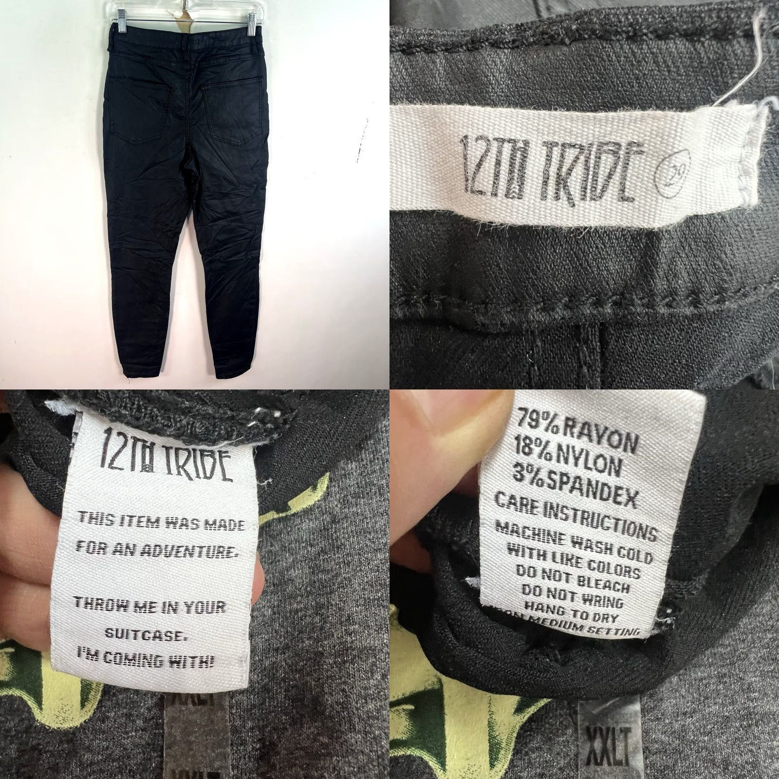Vintage 12th Tribe Nixon Coated Skinny Pants Womens Size 29 Black Faux Leather Ankle Comfort Biker Casual Size 29" - 8 Thumbnail