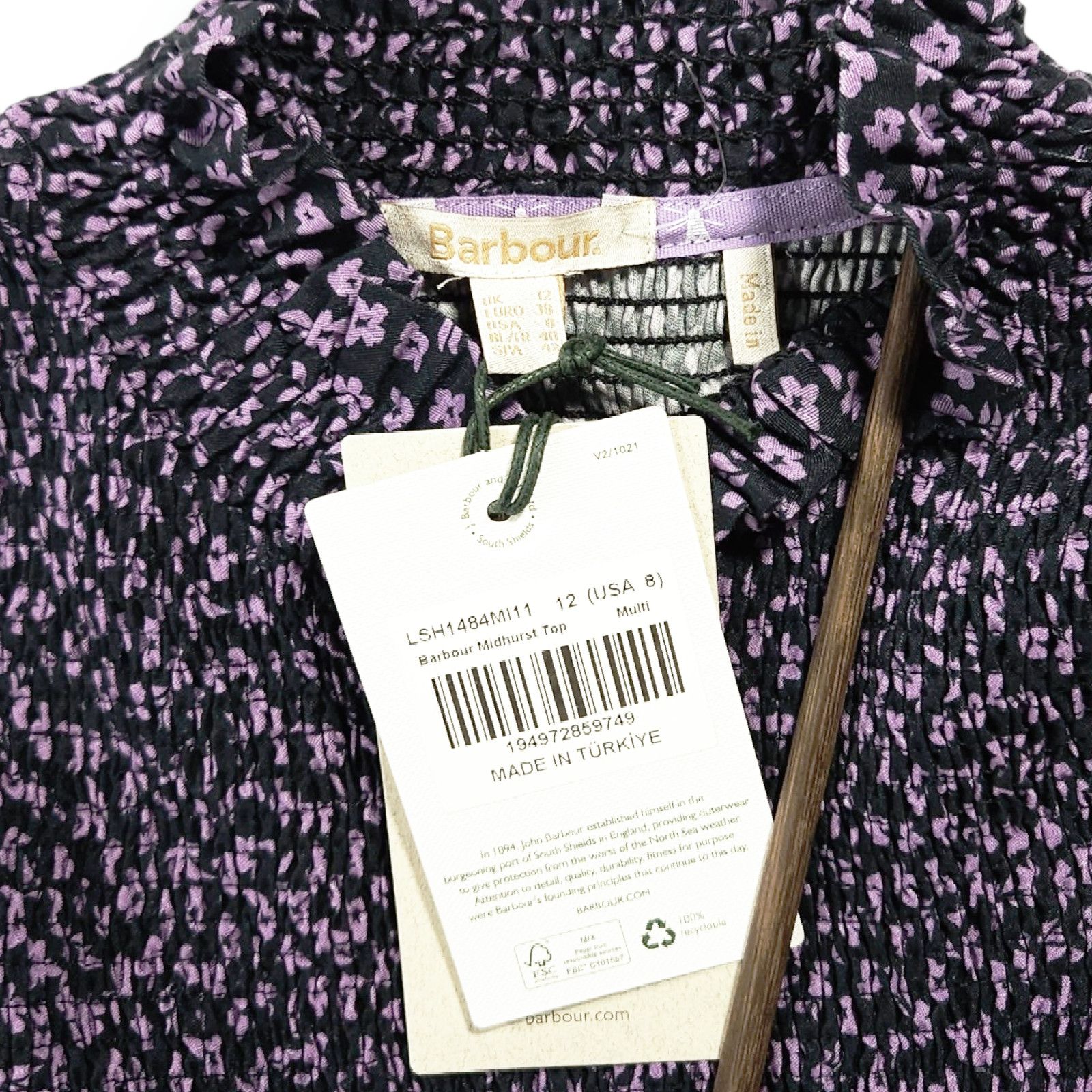 Barbour NWT Barbour Midhurst Mock Neck Blouse Sz. 8 Purple Black Size M / US 6-8 / IT 42-44 - 5 Thumbnail