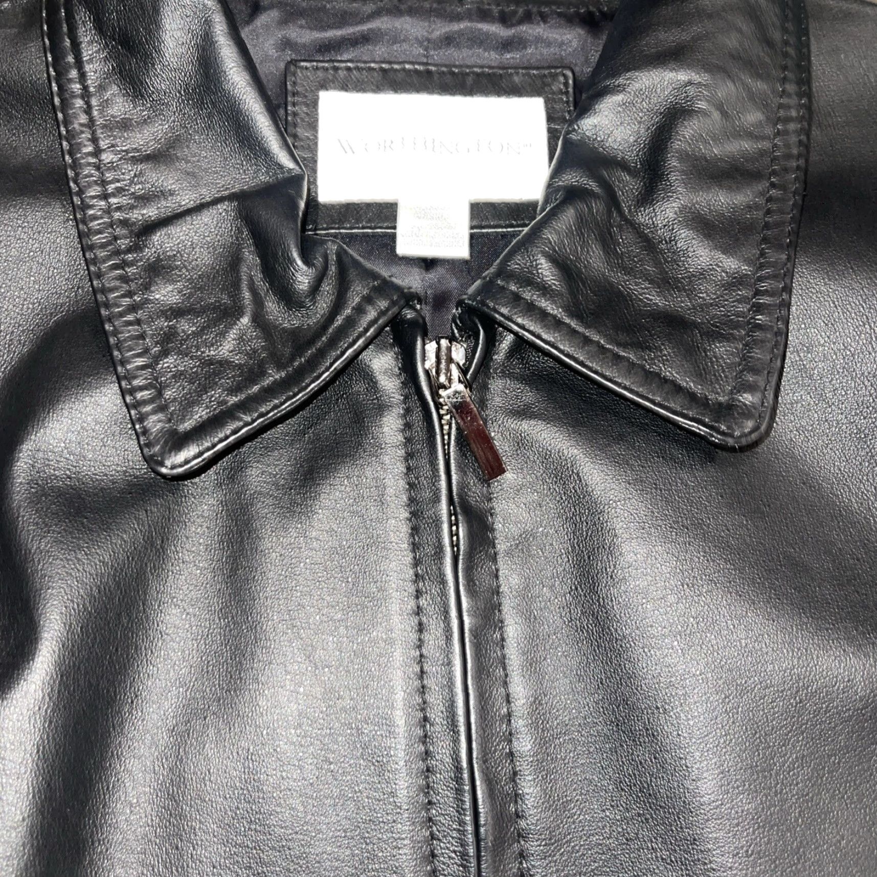 Worthington Worthington Women’s Jacket Black Leather Coat Mid-Length Zip Up L Classic Lined 90s City Professional Women's Coat Size L / US 10 / IT 46 - 3 Thumbnail