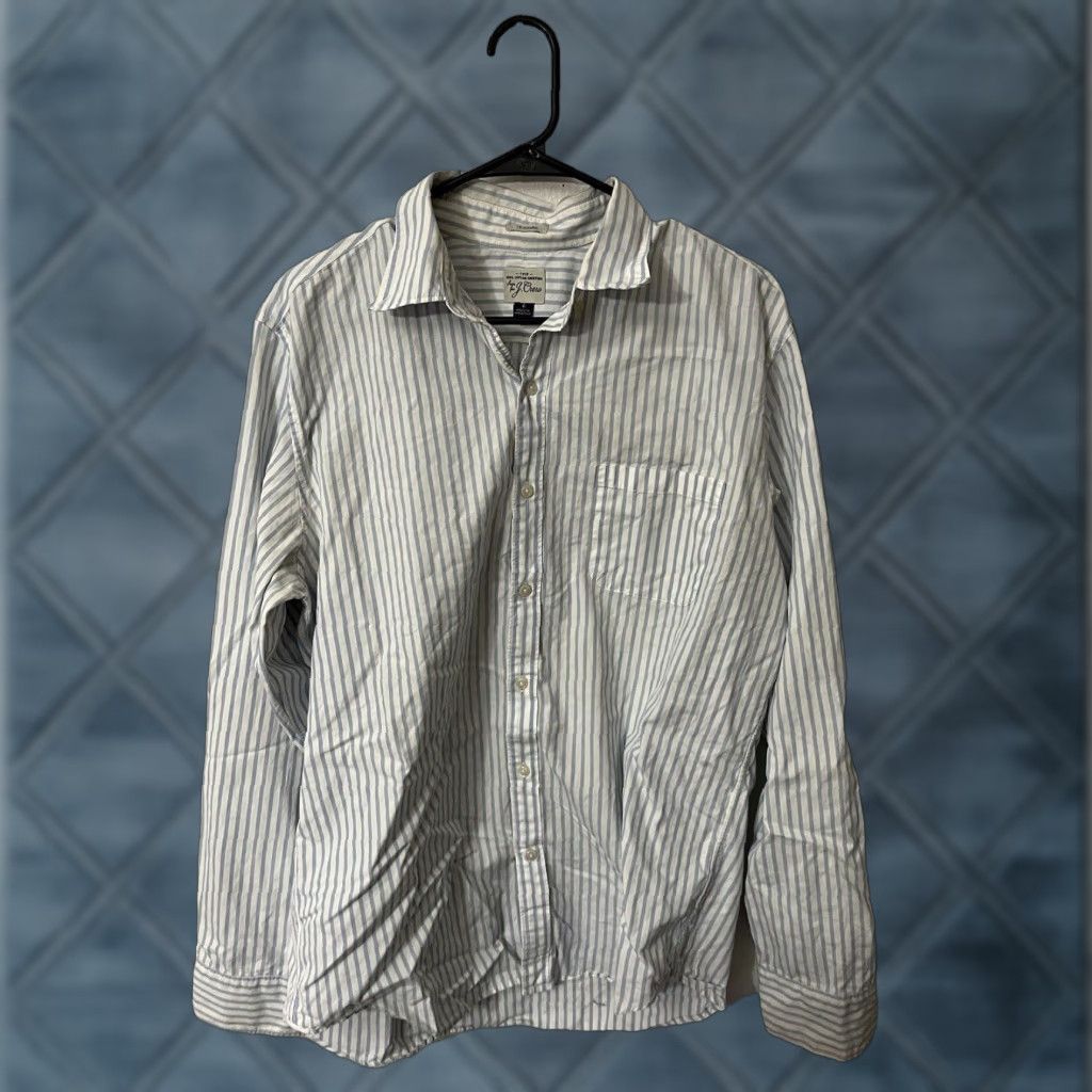 J.Crew J. CREW Classic Fit Blue White Striped Dress Shirt Large Long Sleeve 100% Cotton Mens Size 42R - 1 Thumbnail