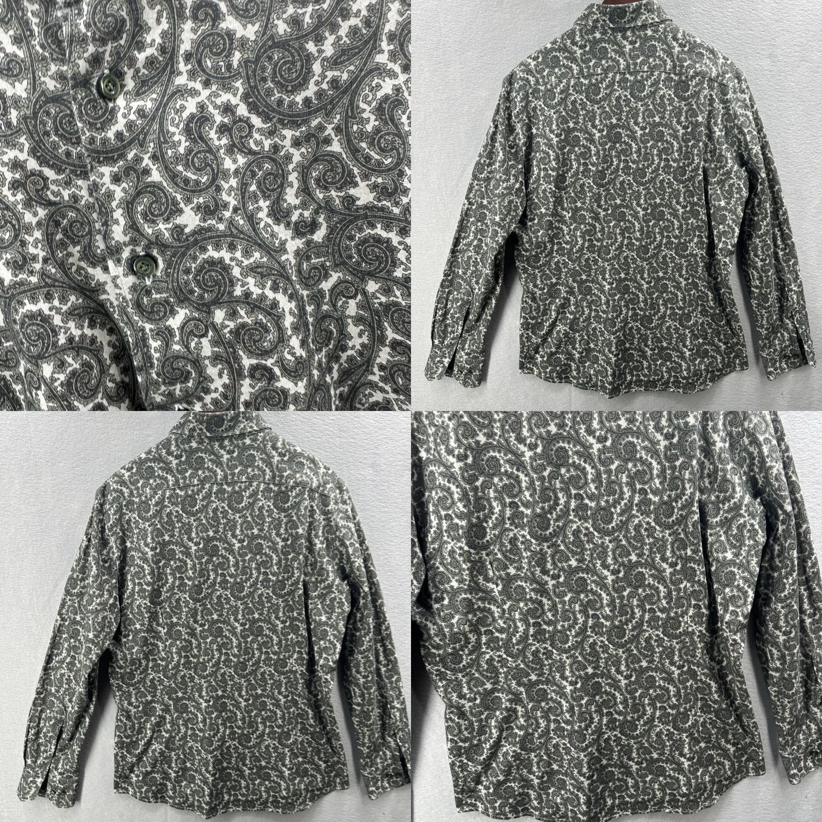Vintage Knit Shirt Mens Large Green Paisley Jersey Knit Stretch Button-Up Spread Collar Size US L / EU 52-54 / 3 - 8 Thumbnail