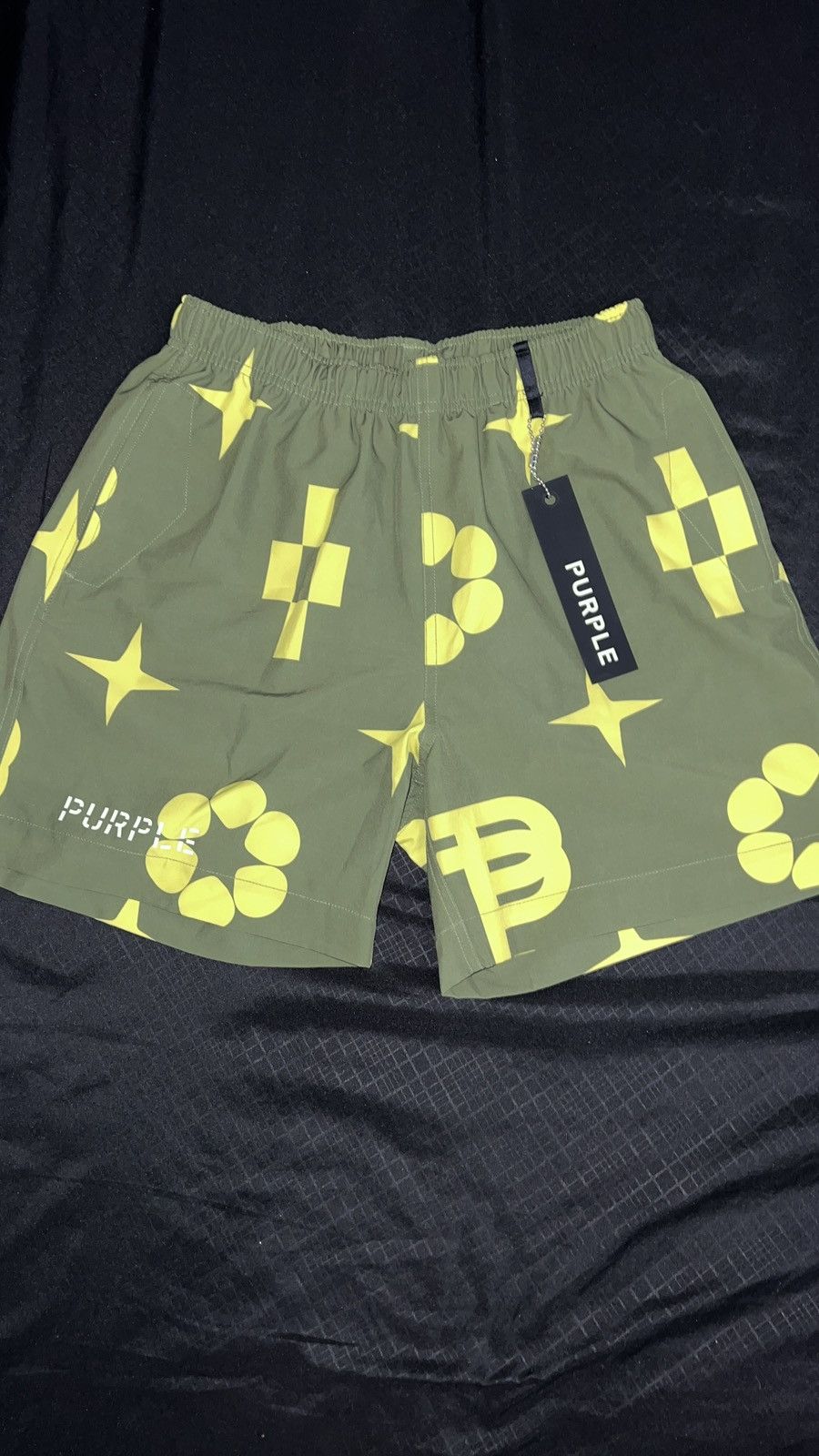image of The Purple Brand Military Jumbo Monogram Swim Shorts in Green, Men's (Size 32)