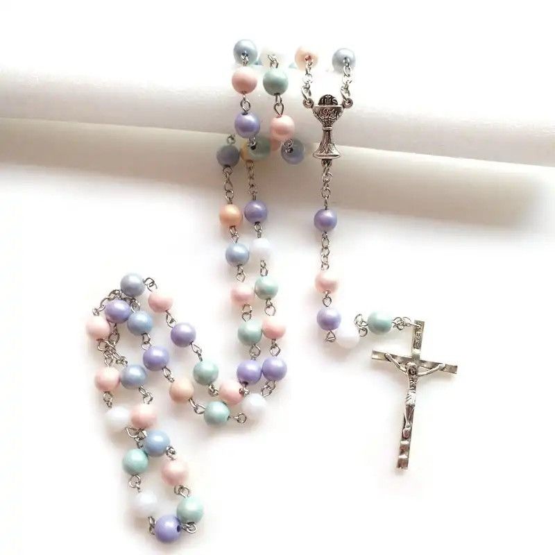 Jewelry × Vintage Acrylic Beads Rosary Necklace Pendant Holy Grail Cross Size ONE SIZE - 2 Thumbnail