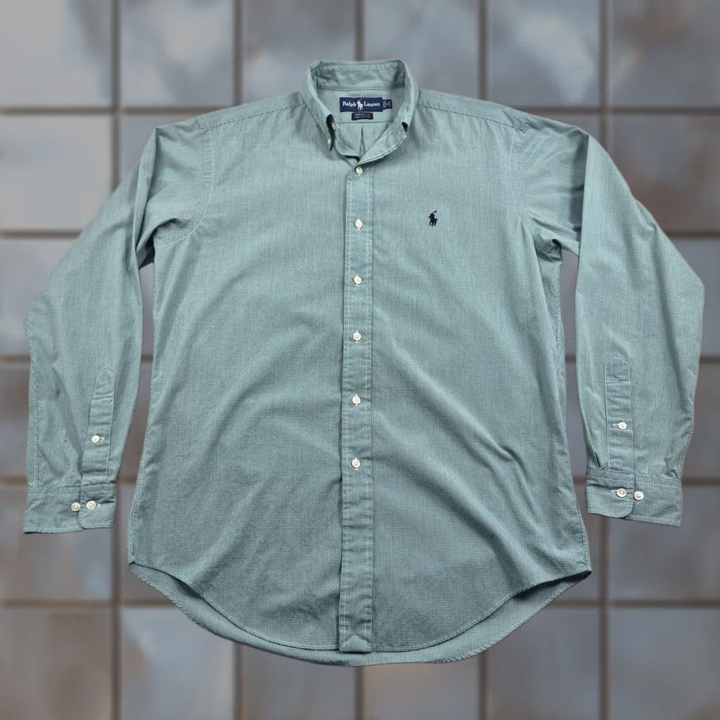 Ralph Lauren Ralph Lauren Button Up Shirt Mens 15.5 34/35 Green Yarmouth Classic Fit Dress Shirt Mens Regular Long Sleeve Button-Down Collar Logo Ginghamside Size 42R - 1 Thumbnail