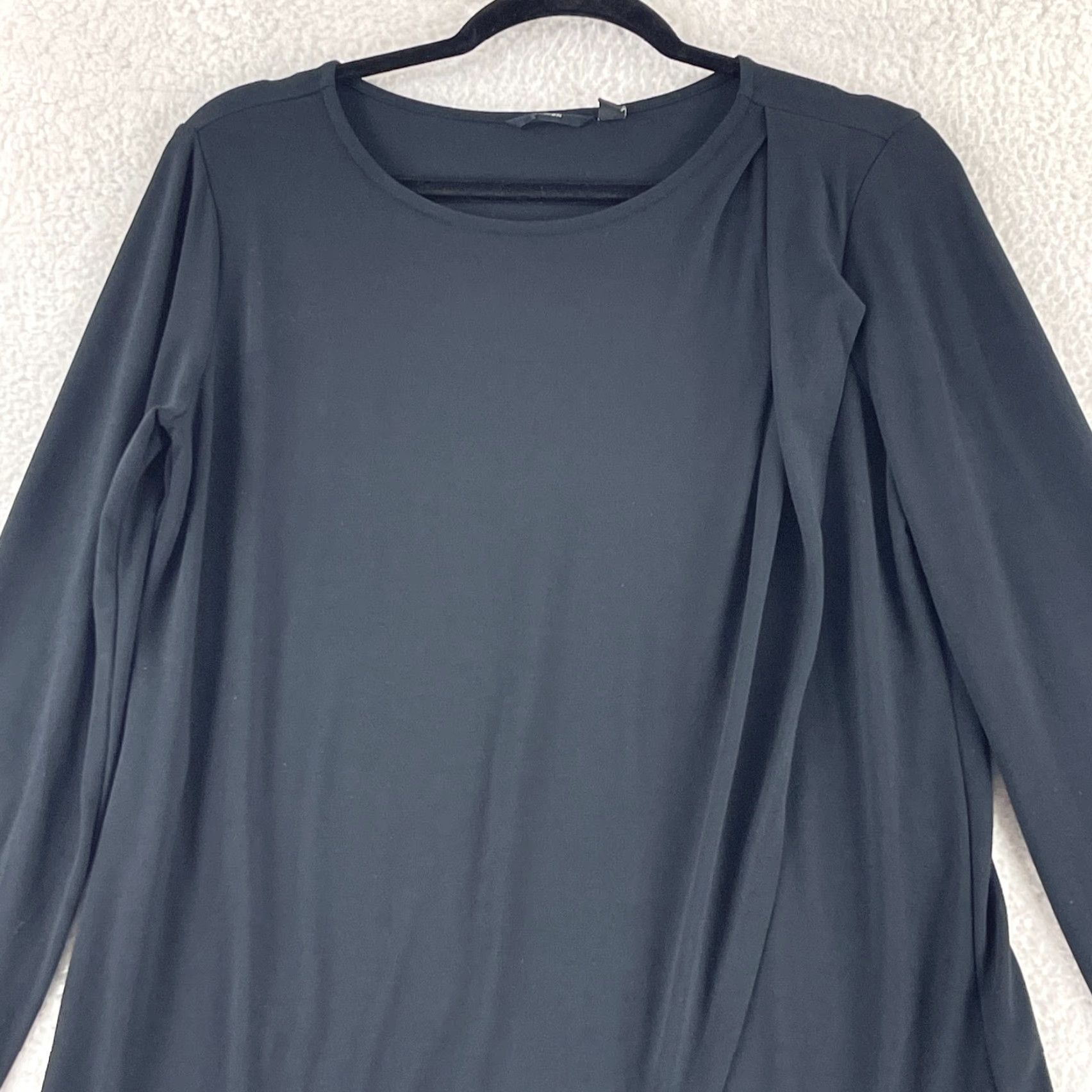 Vintage Betabrand Shirt Womens Medium Solid Black Long Sleeve Faux Wrap Stretch Casual Size M / US 6-8 / IT 42-44 - 2 Thumbnail
