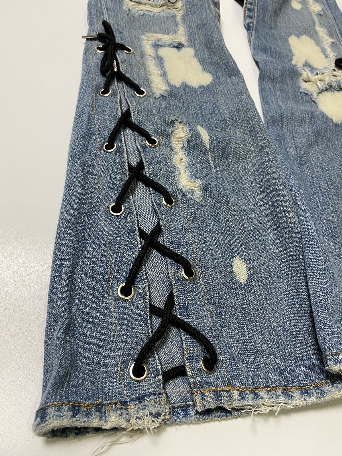 If Six Was Nine × Japanese Brand × True Religion Lace up flared true religion vkei style distressed bleach Size US 30 / EU 46 - 6 Thumbnail