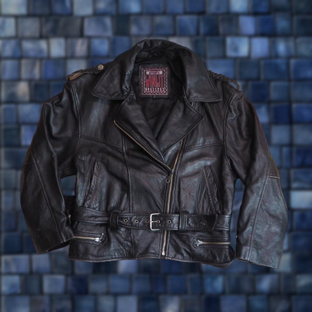 Vintage VINTAGE Winlit Leather Jacket Womens 80s 90s Black Zip Moto Cafe Western Glam Rock L Size L / US 10 / IT 46 - 1 Thumbnail