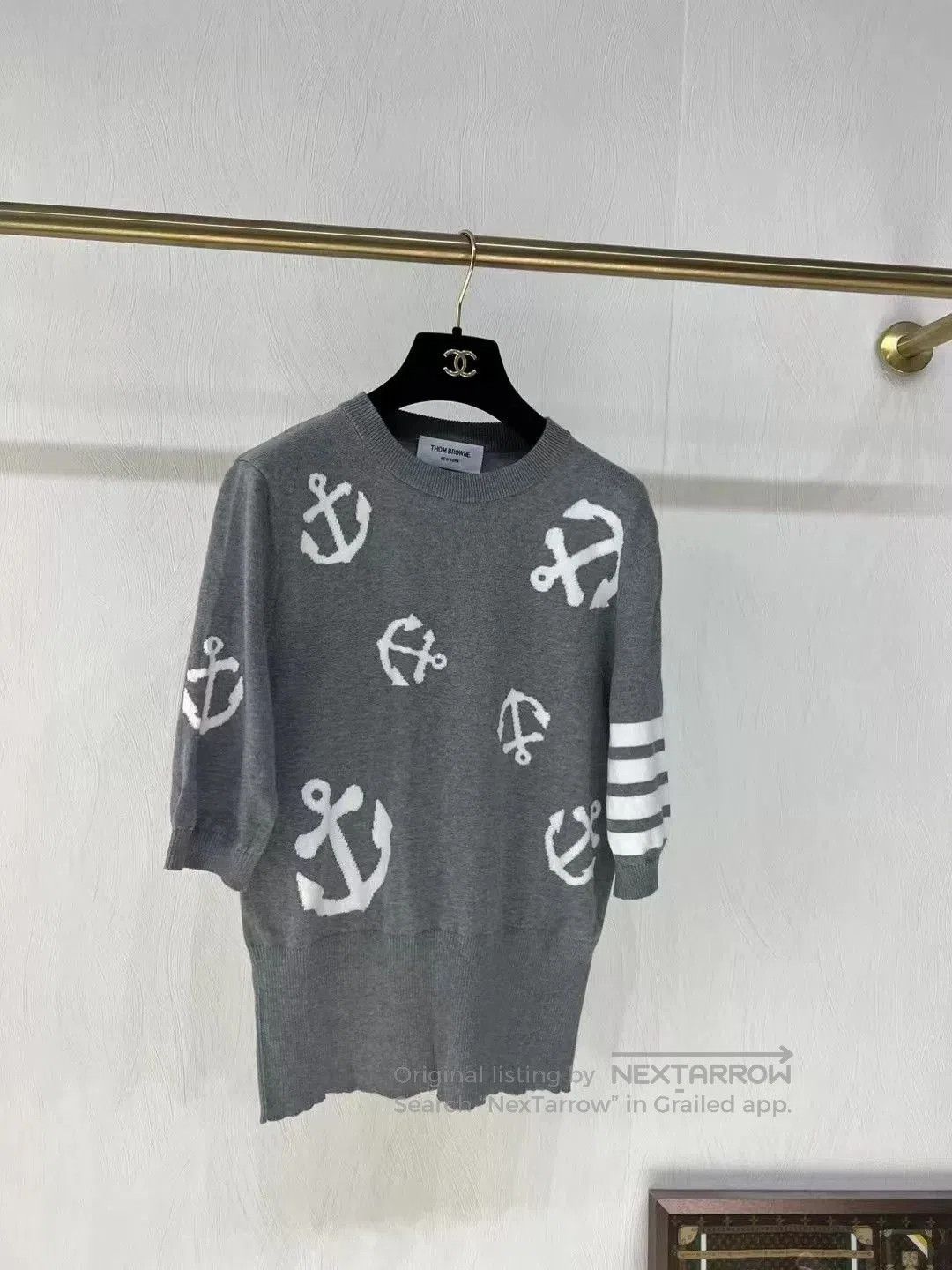 Thom Browne gray anchor pattern short sleeve knit shirt. Size US M / EU 48-50 / 2 - 1 Thumbnail