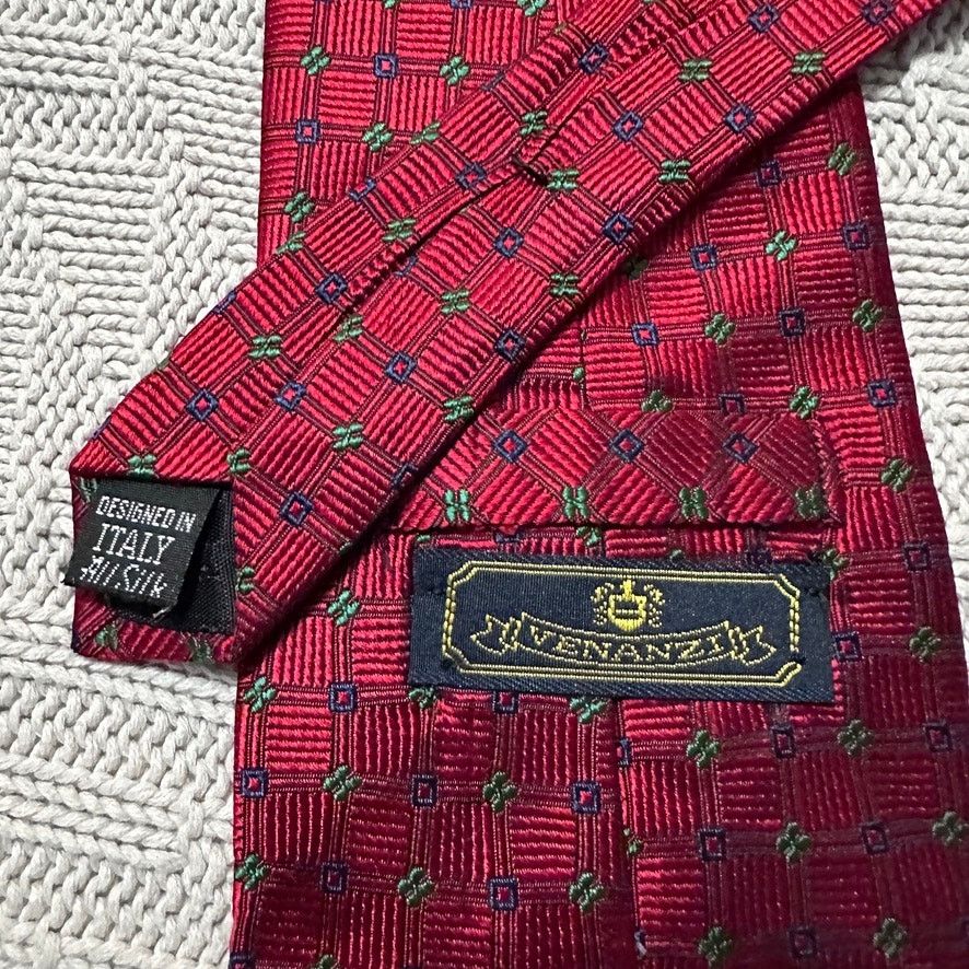 Vintage Vintage Venanzi red geometric plaid Italian silk tie Size ONE SIZE - 2 Thumbnail