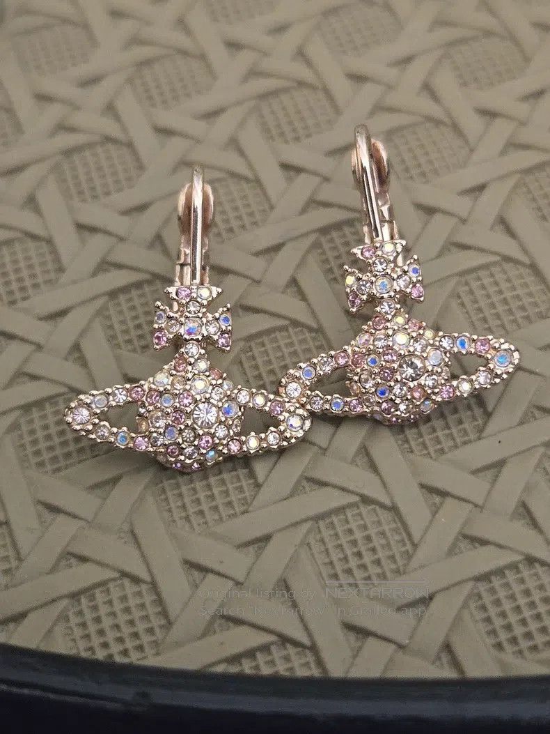 Vivienne Westwood Vivienne Westwood Rose Gold Full Diamond Saturn Earrings Size ONE SIZE - 1 Thumbnail