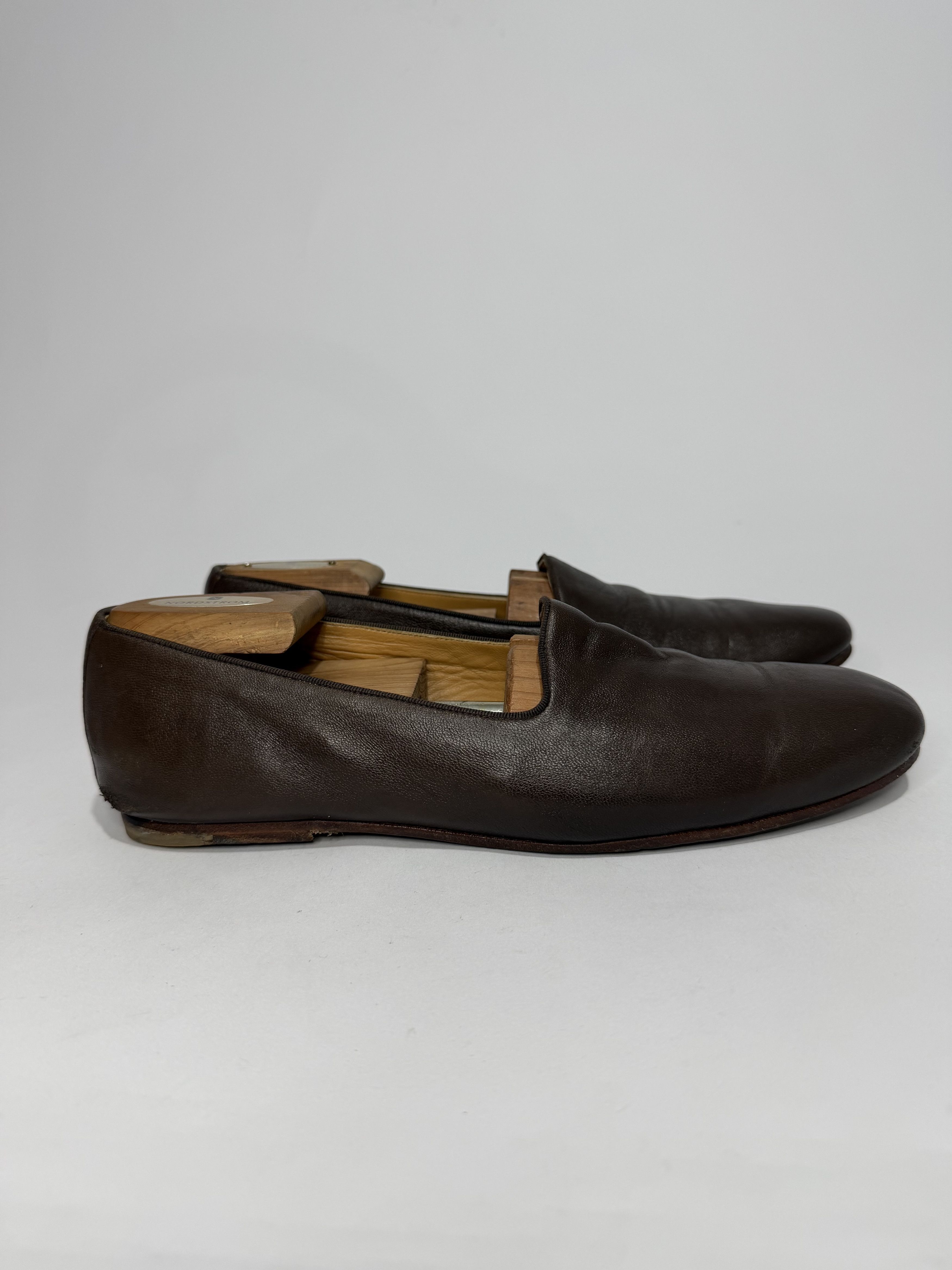 Hermes Hermes Brown Leather Smoking Slippers Size US 8 / EU 41 - 2 Thumbnail