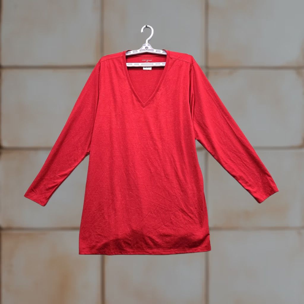 Lane Bryant Tunic Shirt Women 18/20 Red V-Neck Long Sleeve Pullover, Women's (Size Xxl)