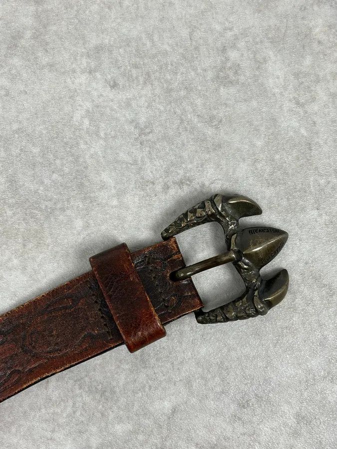 Roberto Cavalli 2000s Cavalli Dragon Claw Buckle Brown Studded Leather Belt Size ONE SIZE - 6 Thumbnail