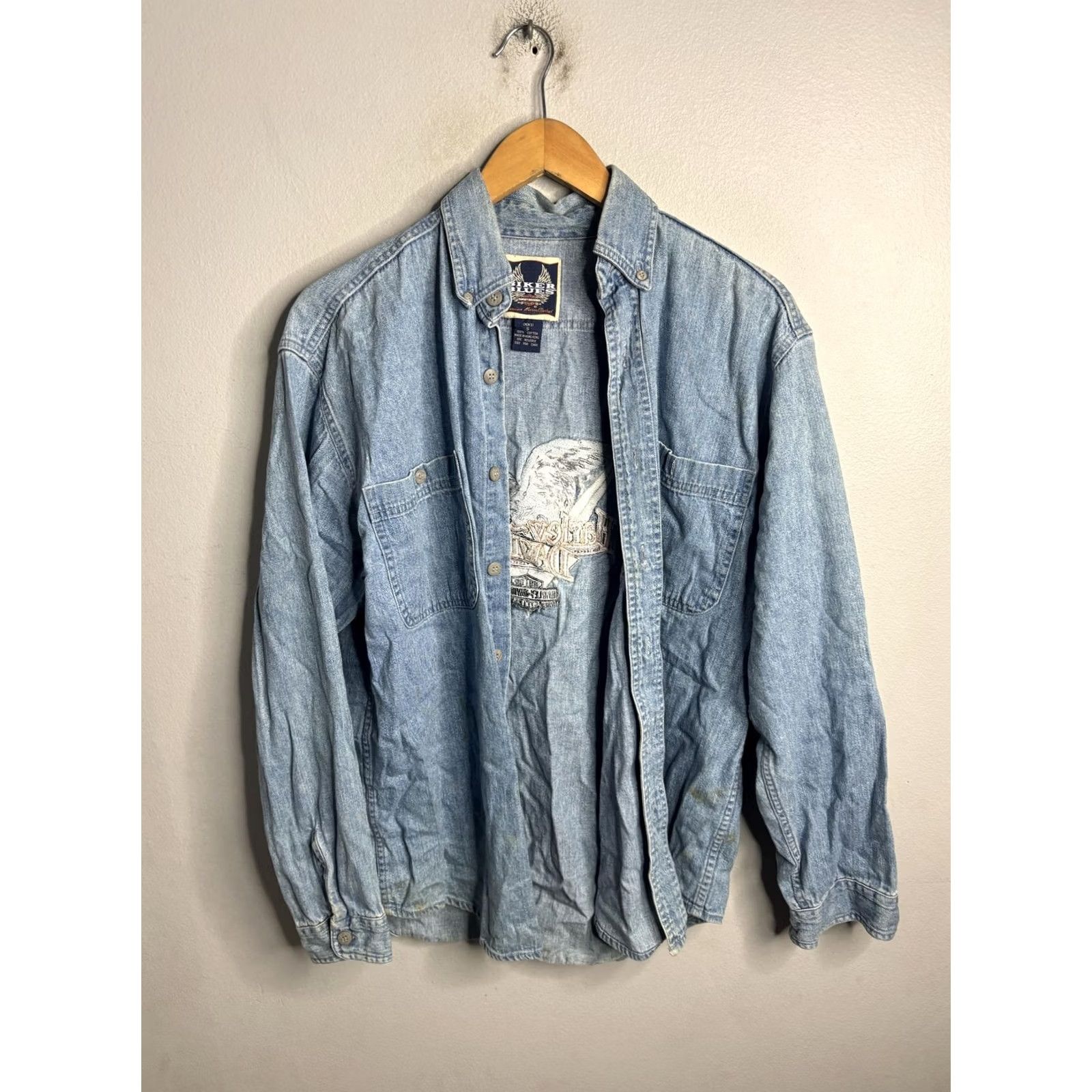 Harley Davidson VINTAGE Harley-Davidson Denim Shirt Mens S Blue Eagle Embroidered Biker Shirt Size US S / EU 44-46 / 1 - 7 Thumbnail