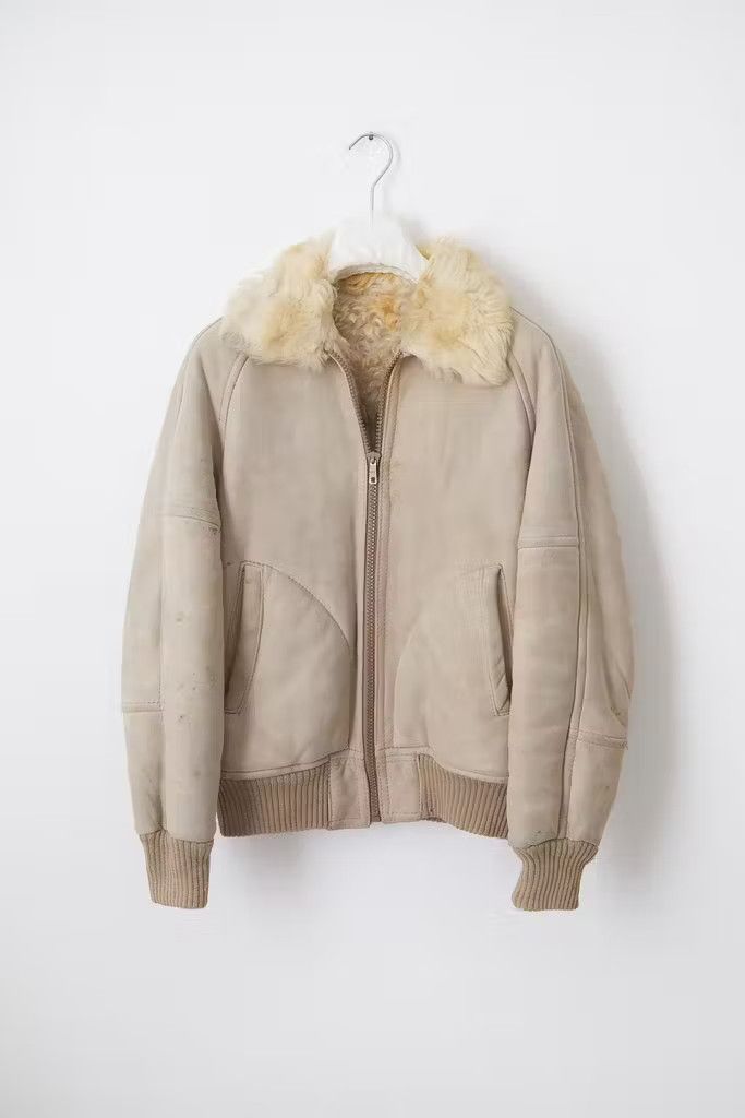 Image of Vintage 1960's Fur Bomber in Light Beige, Men's (Size Small)