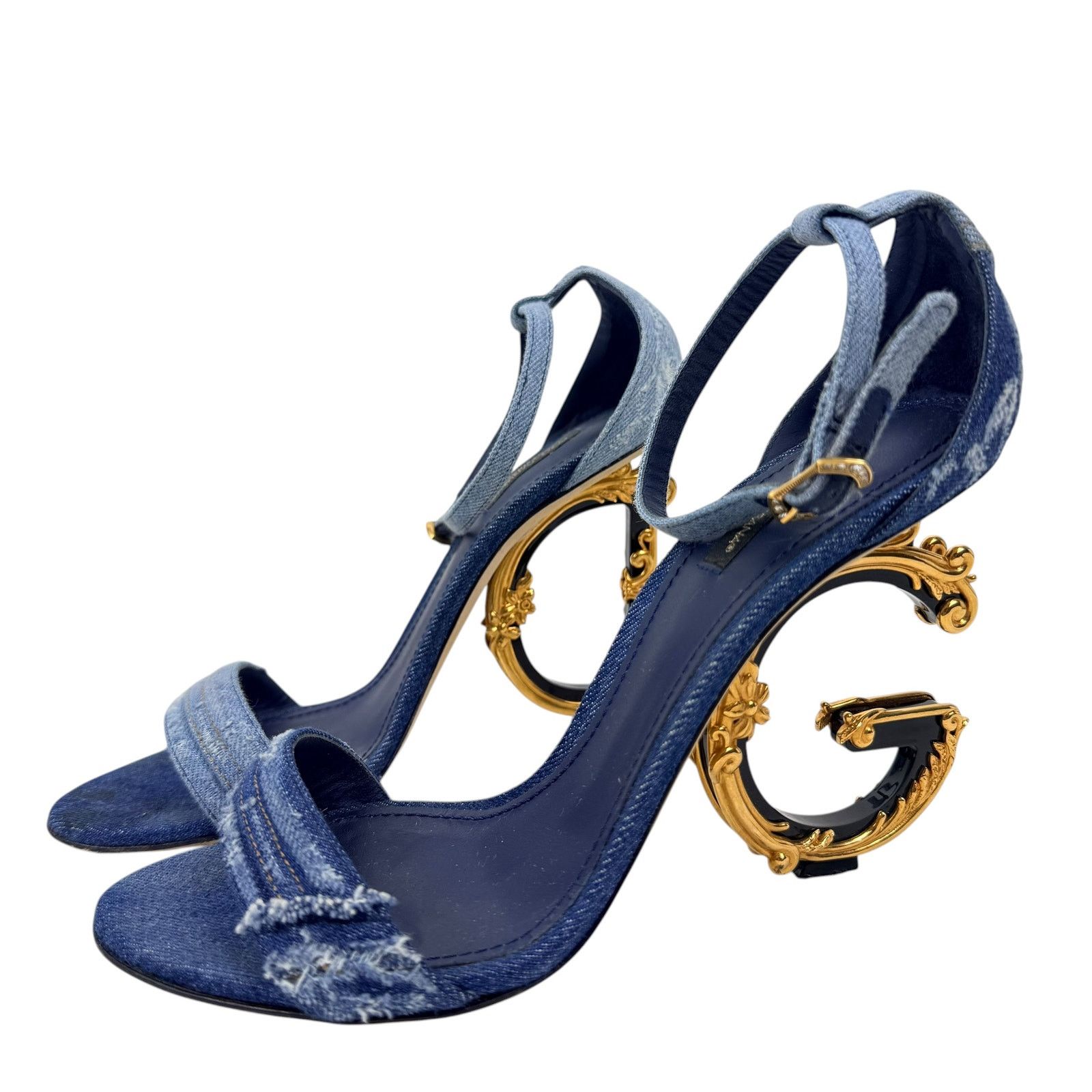 Dolce & Gabbana Dolce & Gabbana Patchwork Denim DG Heel Sandals Blue Size 40 Size US 10 / IT 40 - 3 Thumbnail