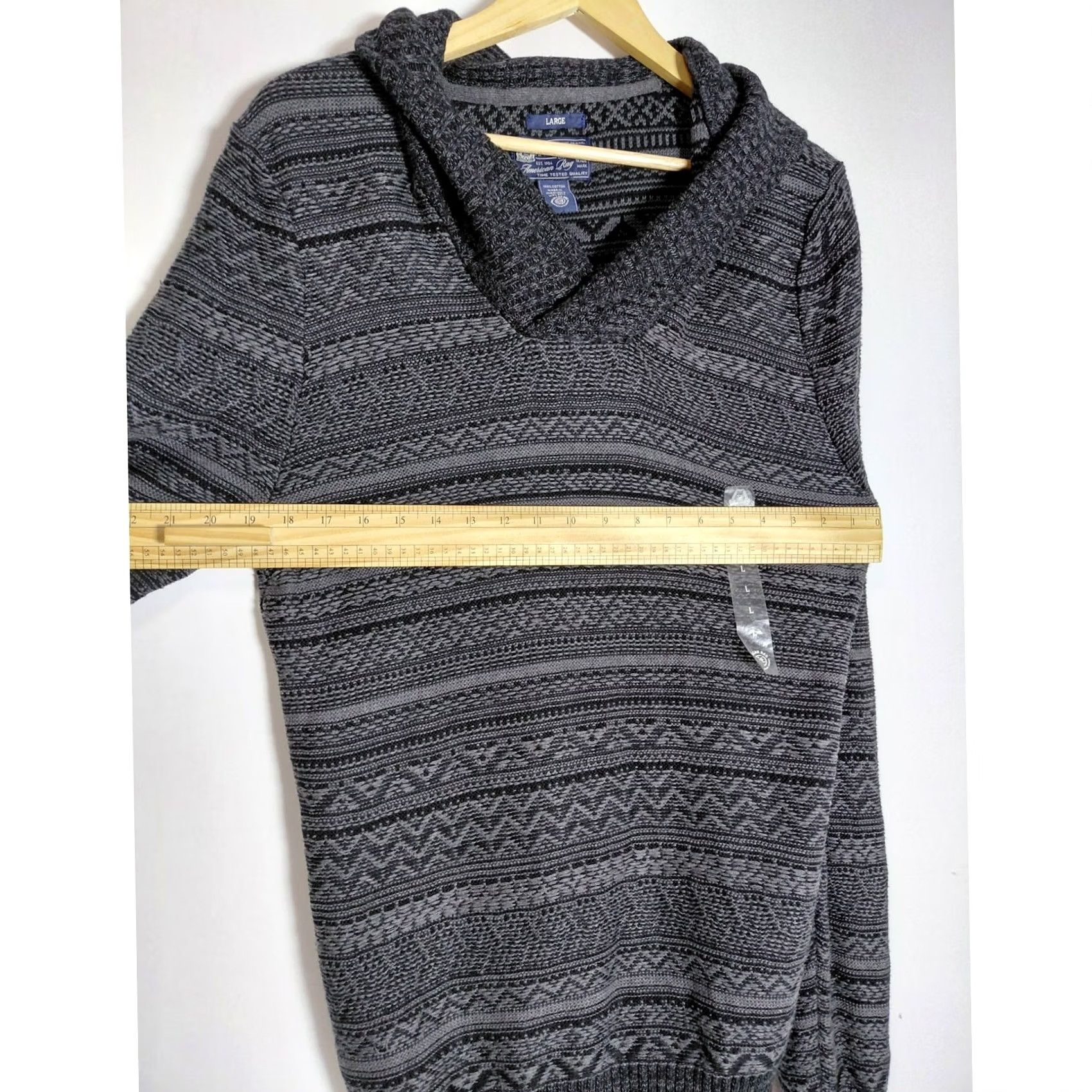 Vintage American Rag Sweater Gray Patterned Knit 100% Cotton V-Neck Long Sleeve Size L Men Size US L / EU 52-54 / 3 - 4 Thumbnail