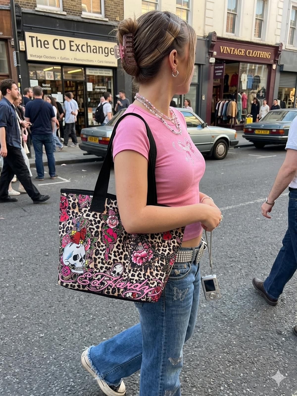 Ed Hardy Ed Hardy Leopard Print Tote Handbag Floral Skull & wallet Size ONE SIZE - 1 Thumbnail