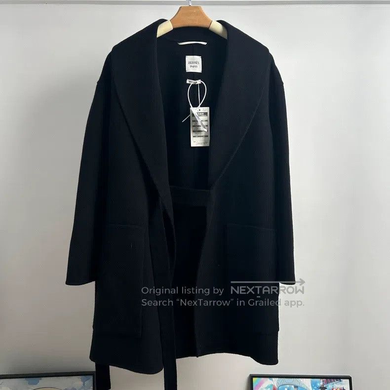 Hermes Hermes Black Cashmere Belted Coat Size XXS / US 00 / IT 34 - 1 Thumbnail