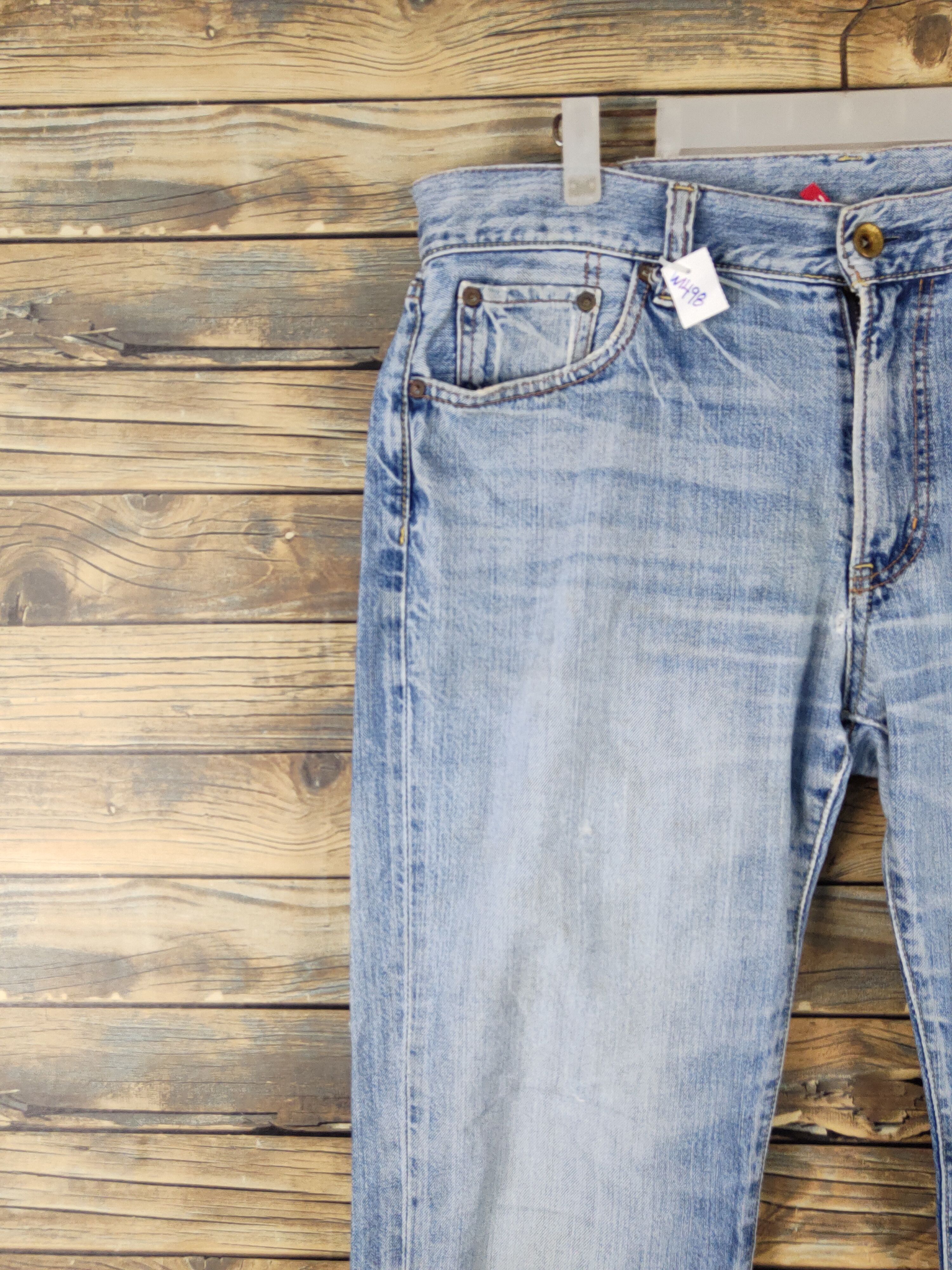 Japanese Brand Uniqlo japan faded Blue Distressed Ripped denim Jeans #W1498 Size US 35 - 3 Thumbnail