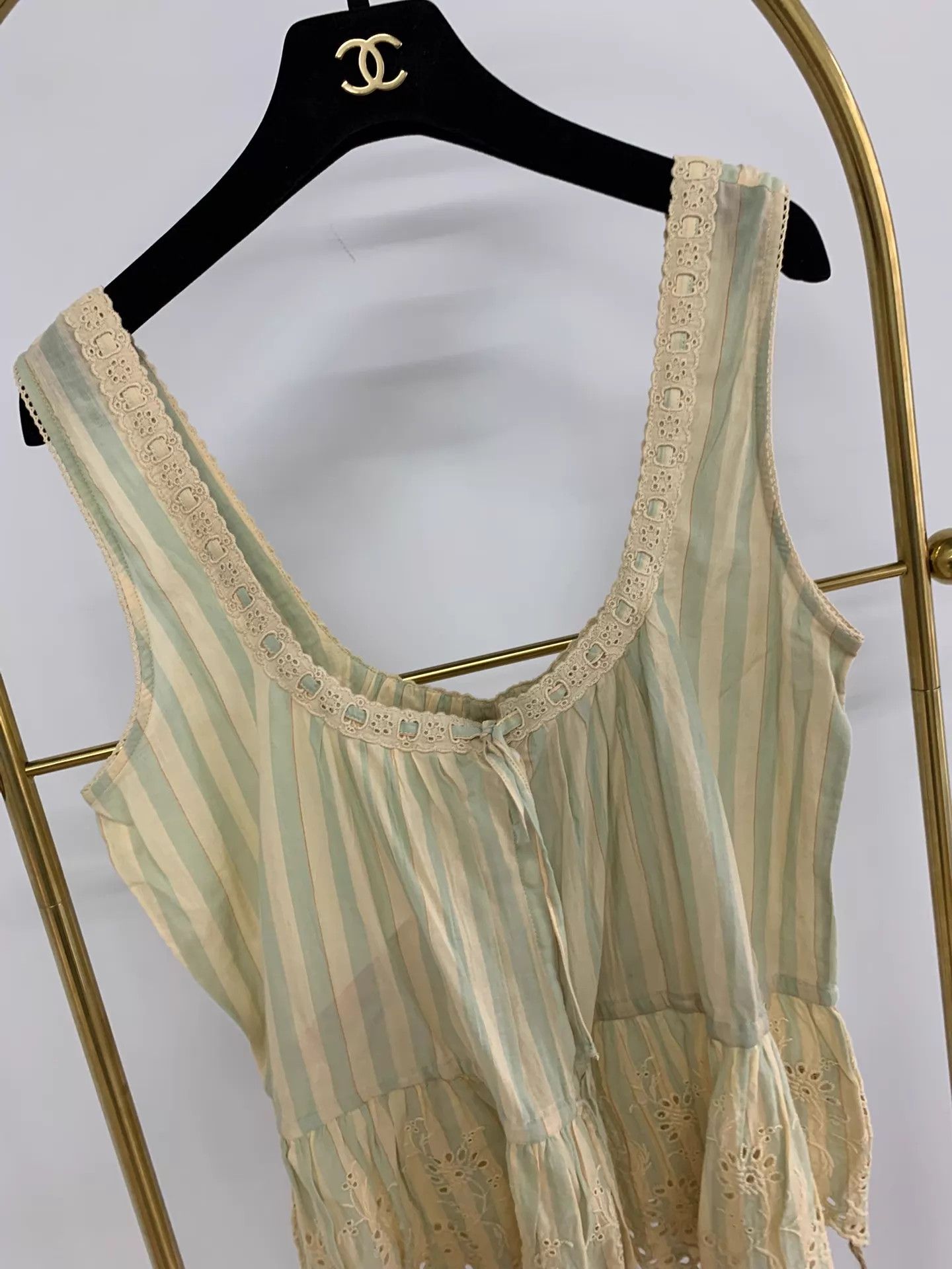 Other Christy Dawn White Green Striped Sleeveless Top Women's S Size S / US 4 / IT 40 - 2 Thumbnail