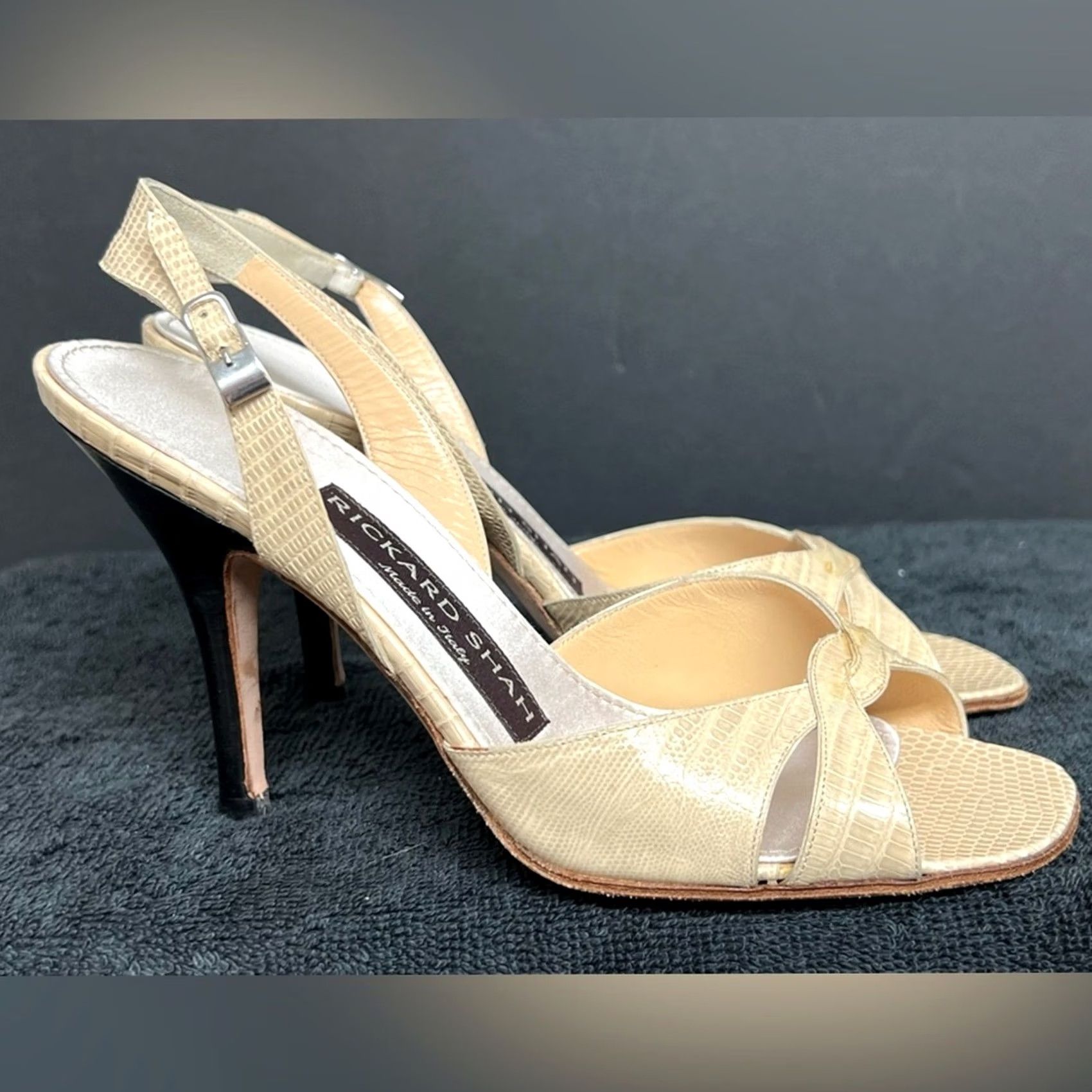 Vintage Rickard Shah Women Sandal Beige With High Heel 36M Exotic Made in Italy Pump Leather Cream Women 6 Size US 6 / IT 36 - 2 Thumbnail