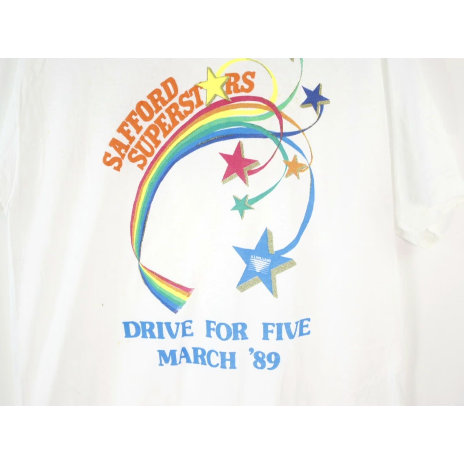 Hanes VTG Hanes Mens Drive For Five March 89 Logo White Single Stitch T Shirt XL Crew Neck Short Sleeve 50% Cotton 50% Polyester US Made Mens Size US XL / EU 56 / 4 - 2 Thumbnail