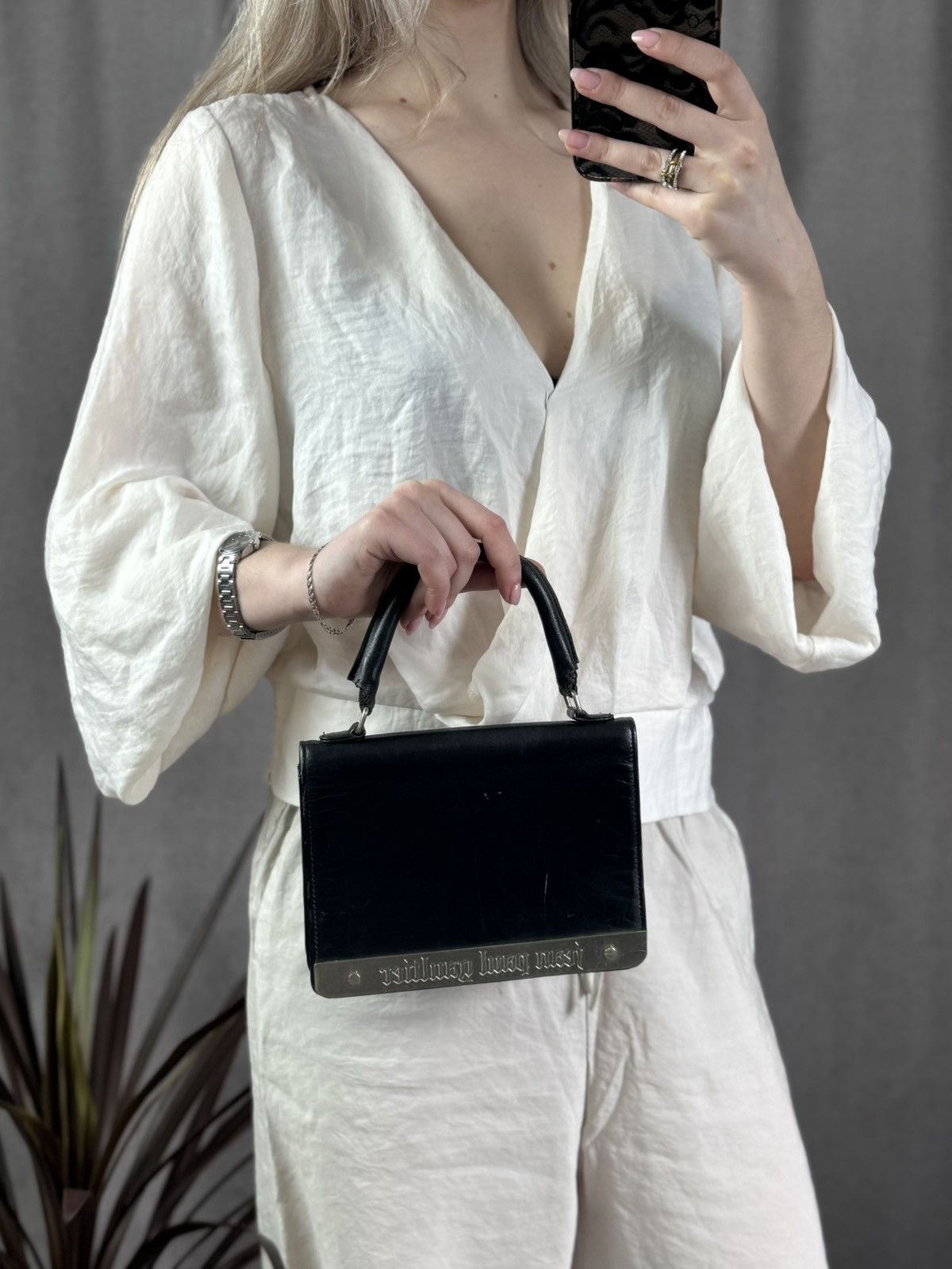 If Six Was Nine VINTAGE JEAN PAUL GAULTIER LEATHER BAG METAL PLATE LOGO Size ONE SIZE - 2 Thumbnail