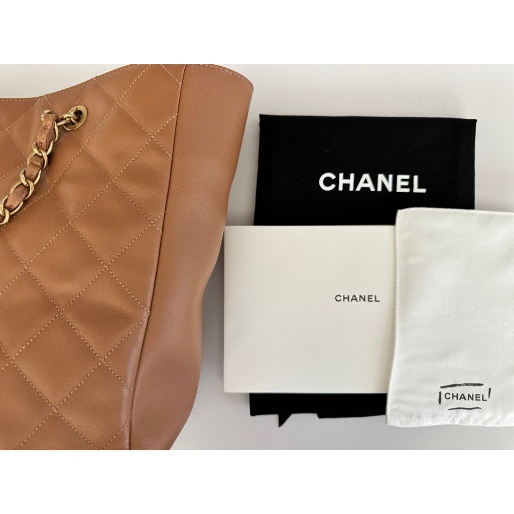 Chanel Chanel CC Chain Tote Quilted Leather Tan Brown Handle Purse Size ONE SIZE - 7 Thumbnail