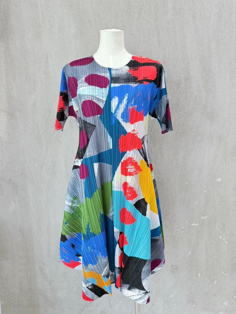 Issey Miyake Issey Miyake Colorful ink-wash pleated dress Size L / US 10 / IT 46 - 1 Thumbnail