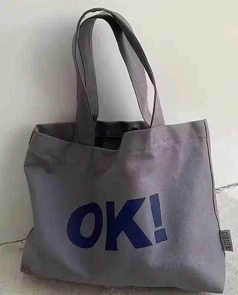 Japanese Brand Retro y2k unisex “OK!” canvas shoulder tote bag aesthetic Size ONE SIZE - 4 Thumbnail