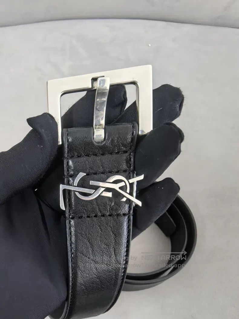 Saint Laurent Paris Saint Laurent Paris Black Sheepskin Silver Buckle Belt i Size ONE SIZE - 4 Thumbnail
